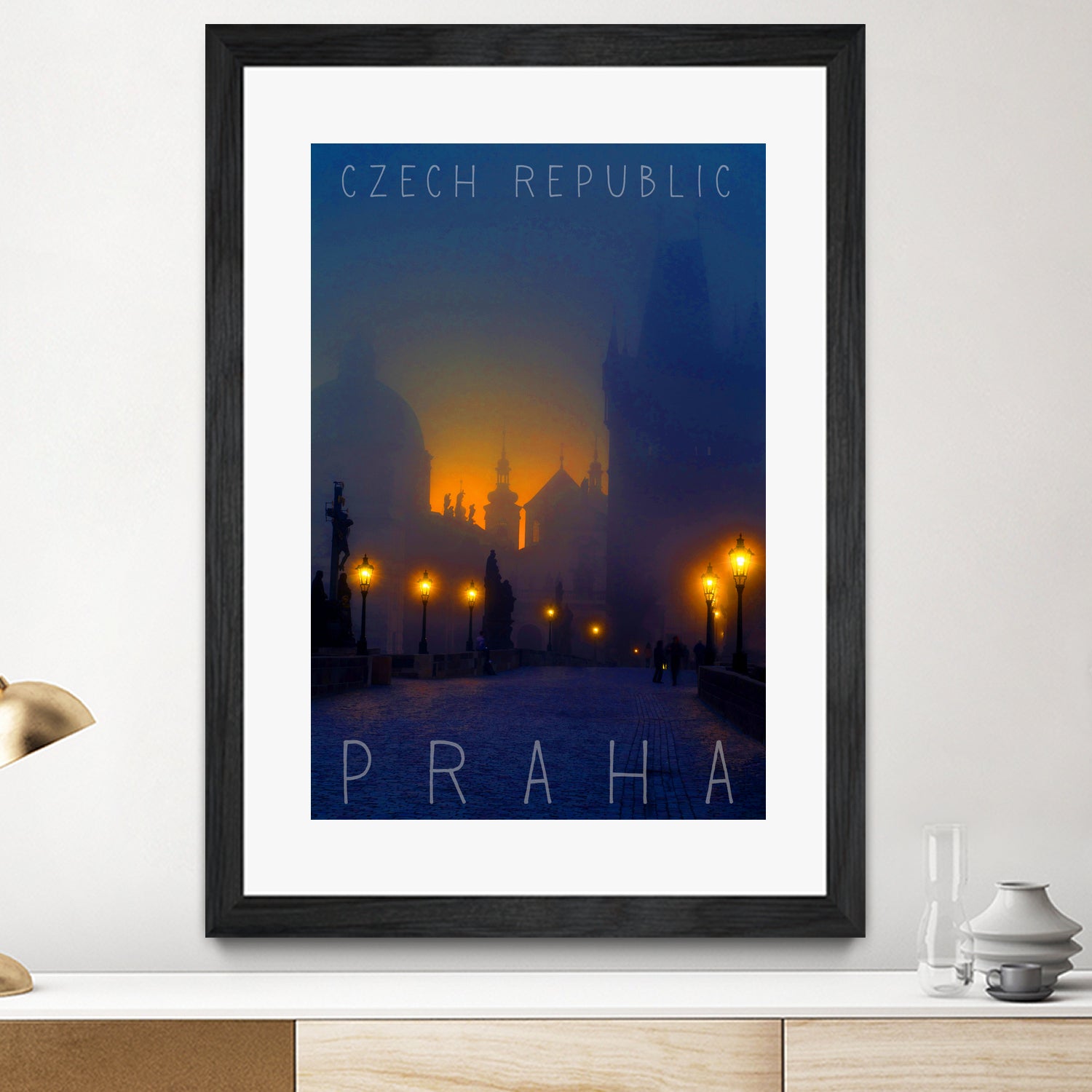 Prague, Czech Republic, vintage travel poster by ALMA Studio on GIANT ART - blue photo manipulation