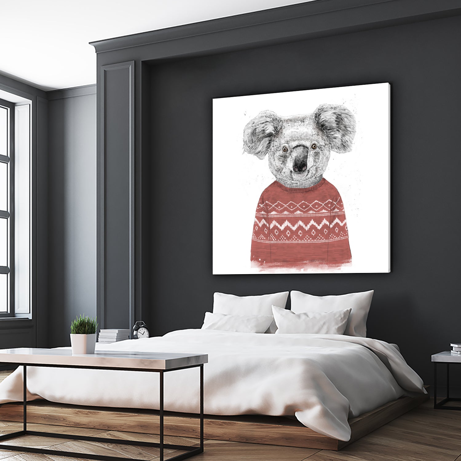 Winter koala (red) by Solti Balázs on GIANT ART - white digital drawing