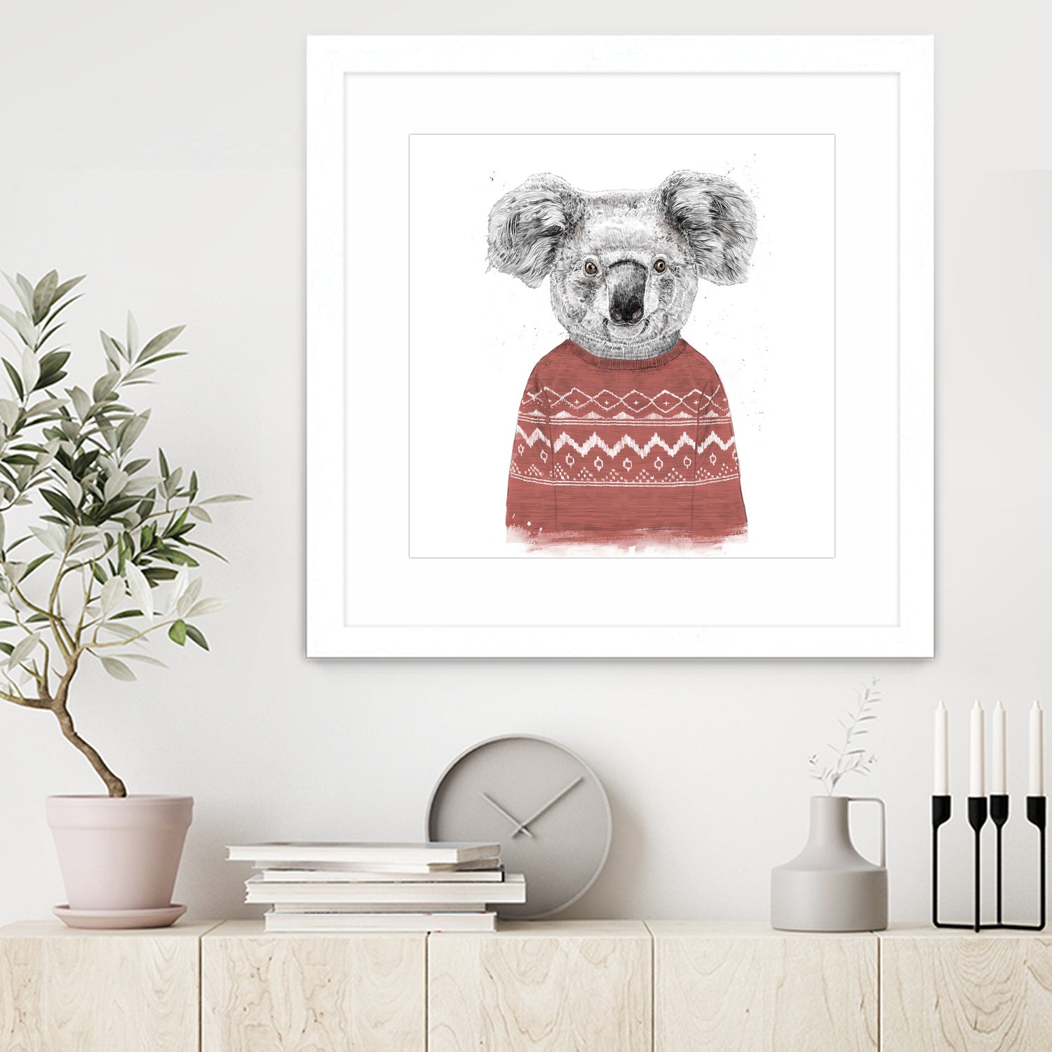 Winter koala (red) by Solti Balázs on GIANT ART - white digital drawing