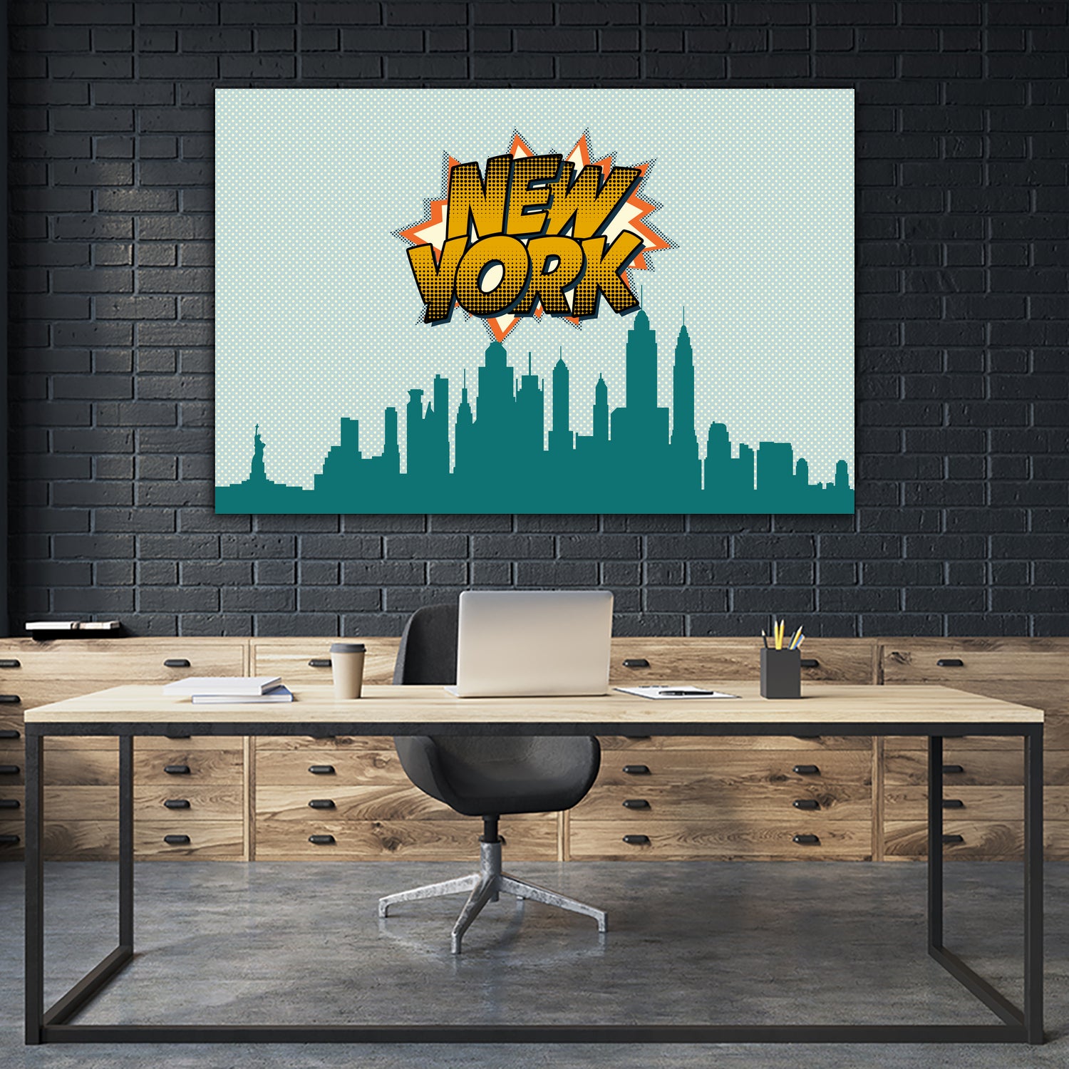 New York Pop Skyline by Octavian Mihai Mielu on GIANT ART - green digital drawing