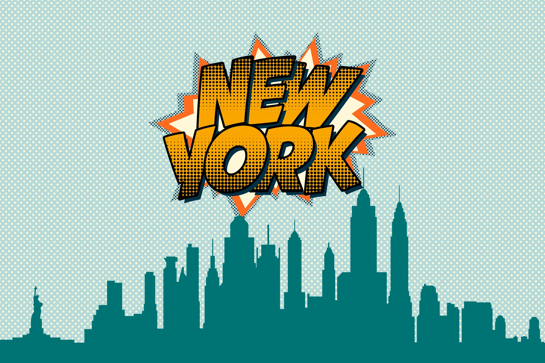 New York Pop Skyline by Octavian Mihai Mielu on GIANT ART - green digital drawing