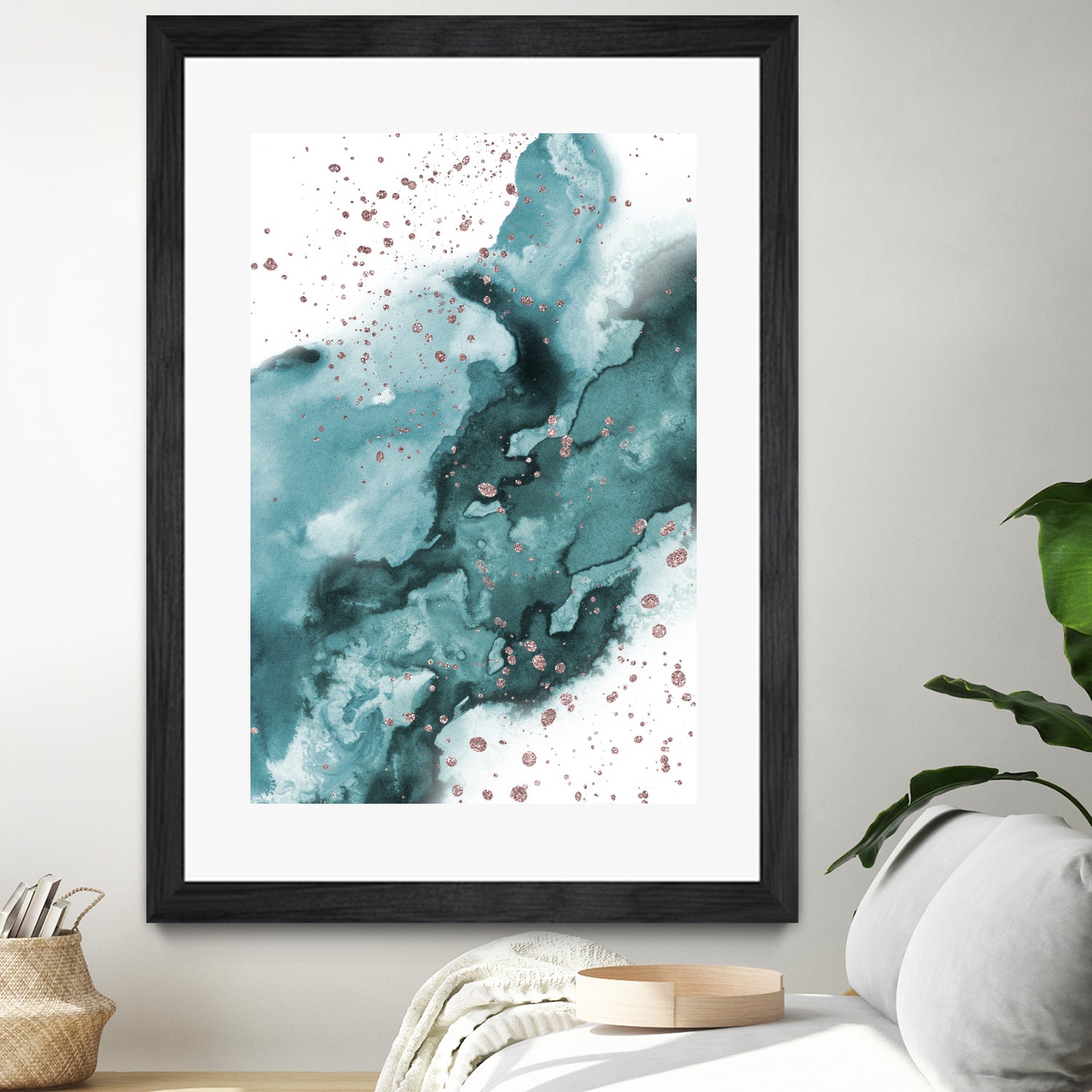 Watercolor meets Glitter - Turquoise Rose Gold - No 1 by Anastasia Sawall on GIANT ART - blue digital painting