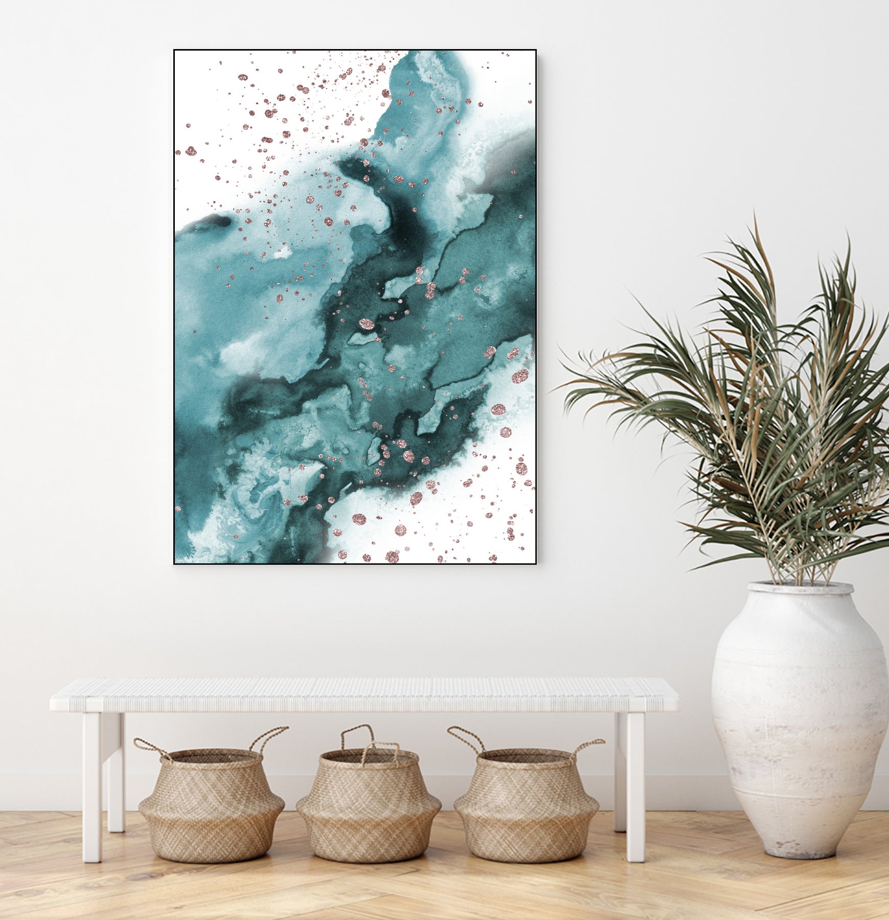 Watercolor meets Glitter - Turquoise Rose Gold - No 1 by Anastasia Sawall on GIANT ART - blue digital painting