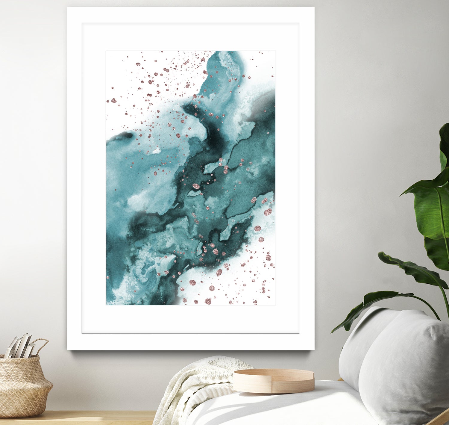 Watercolor meets Glitter - Turquoise Rose Gold - No 1 by Anastasia Sawall on GIANT ART - blue digital painting