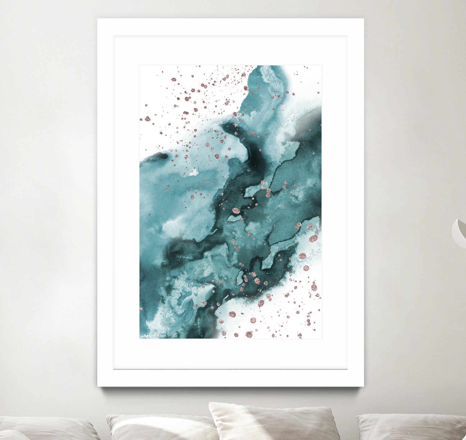 Watercolor meets Glitter - Turquoise Rose Gold - No 1 by Anastasia Sawall on GIANT ART - blue digital painting