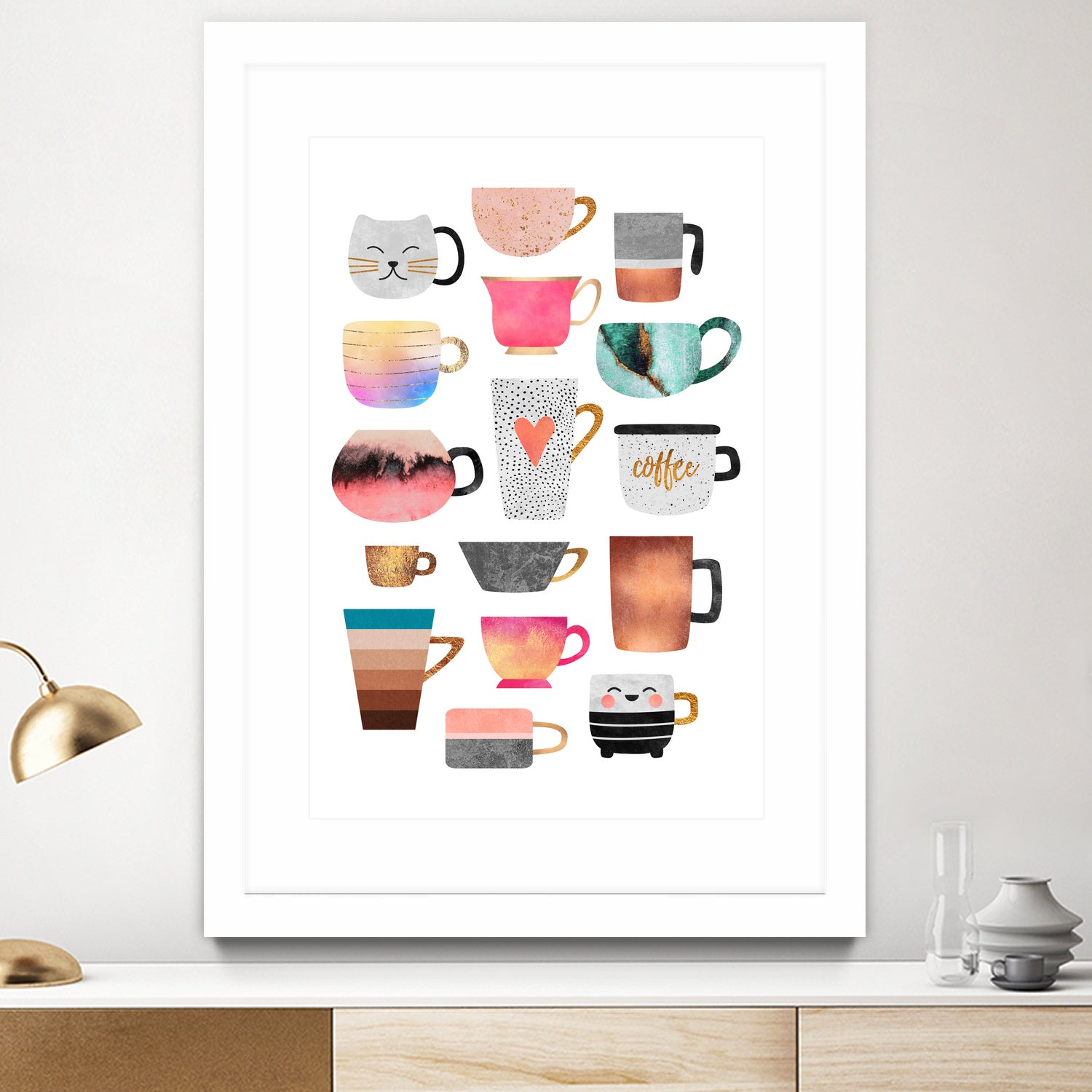 Coffee Cup Collection by Elisabeth Fredriksson on GIANT ART - white digital drawing