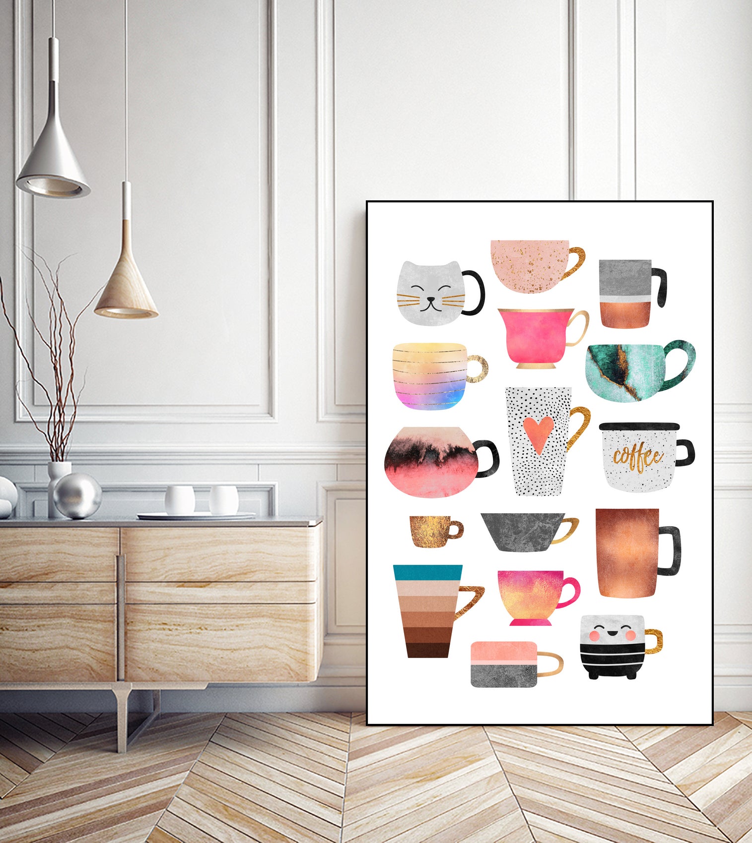 Coffee Cup Collection by Elisabeth Fredriksson on GIANT ART - white digital drawing