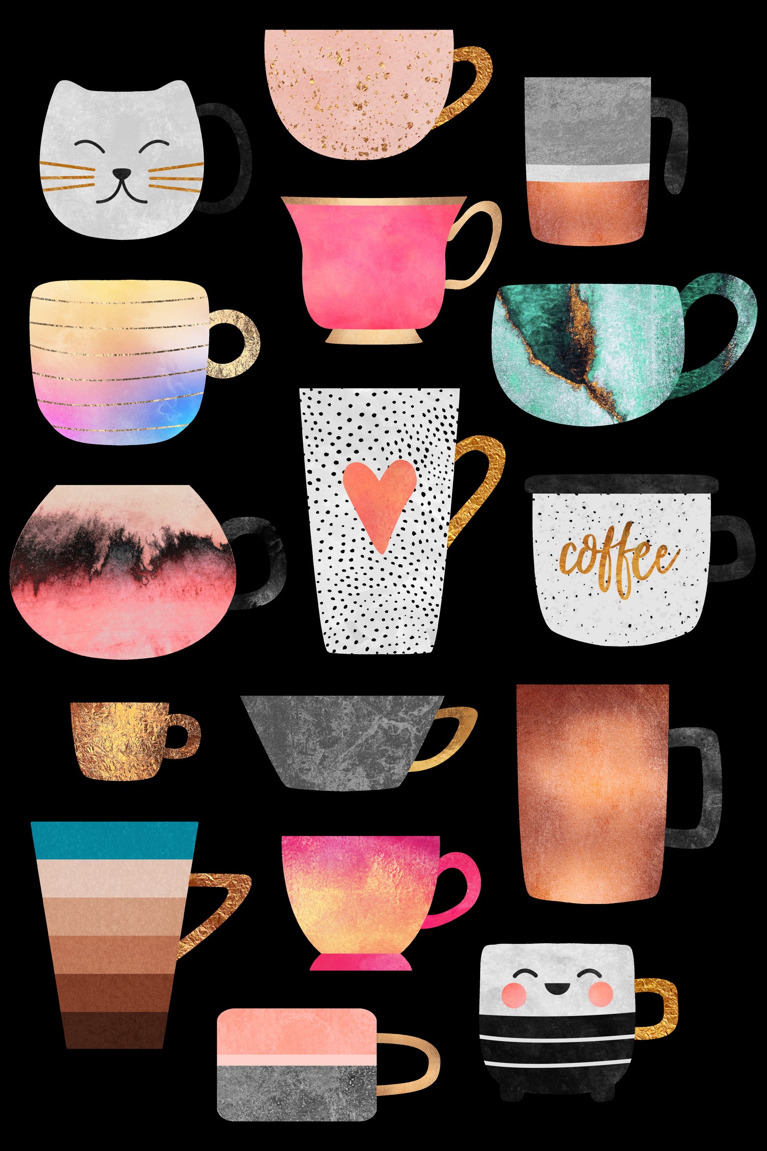 Coffee Cup Collection by Elisabeth Fredriksson on GIANT ART - white digital drawing