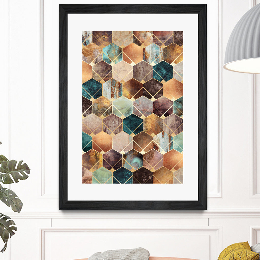 Natural Hexagons And Diamonds by Elisabeth Fredriksson on GIANT ART - brown digital drawing