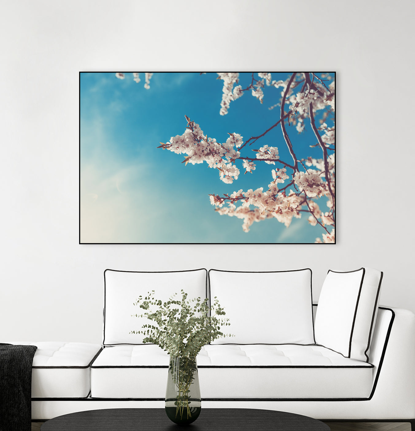 Spring Cherry Sakura White Flowers,Toning by Anna Matveeva on GIANT ART - blue photo illustration