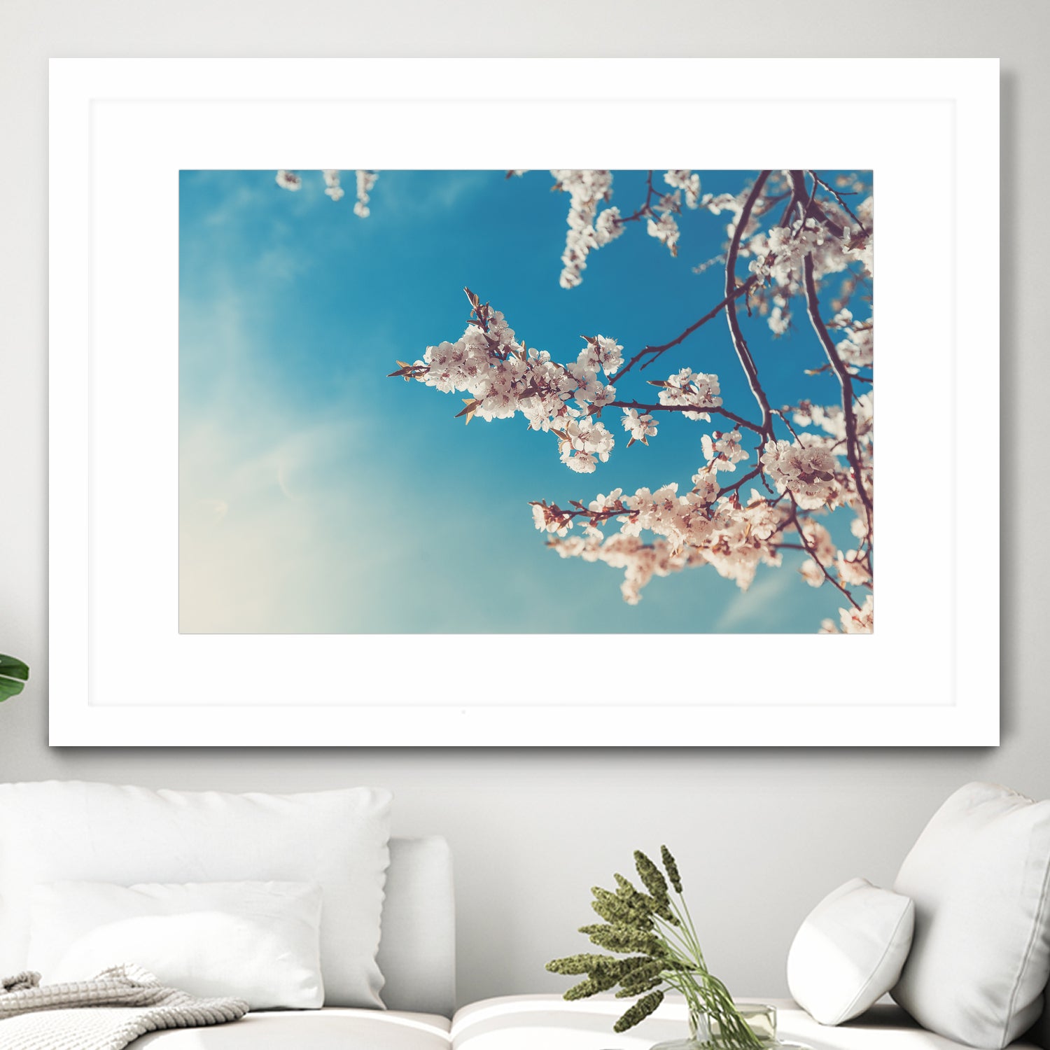 Spring Cherry Sakura White Flowers,Toning by Anna Matveeva on GIANT ART - blue photo illustration