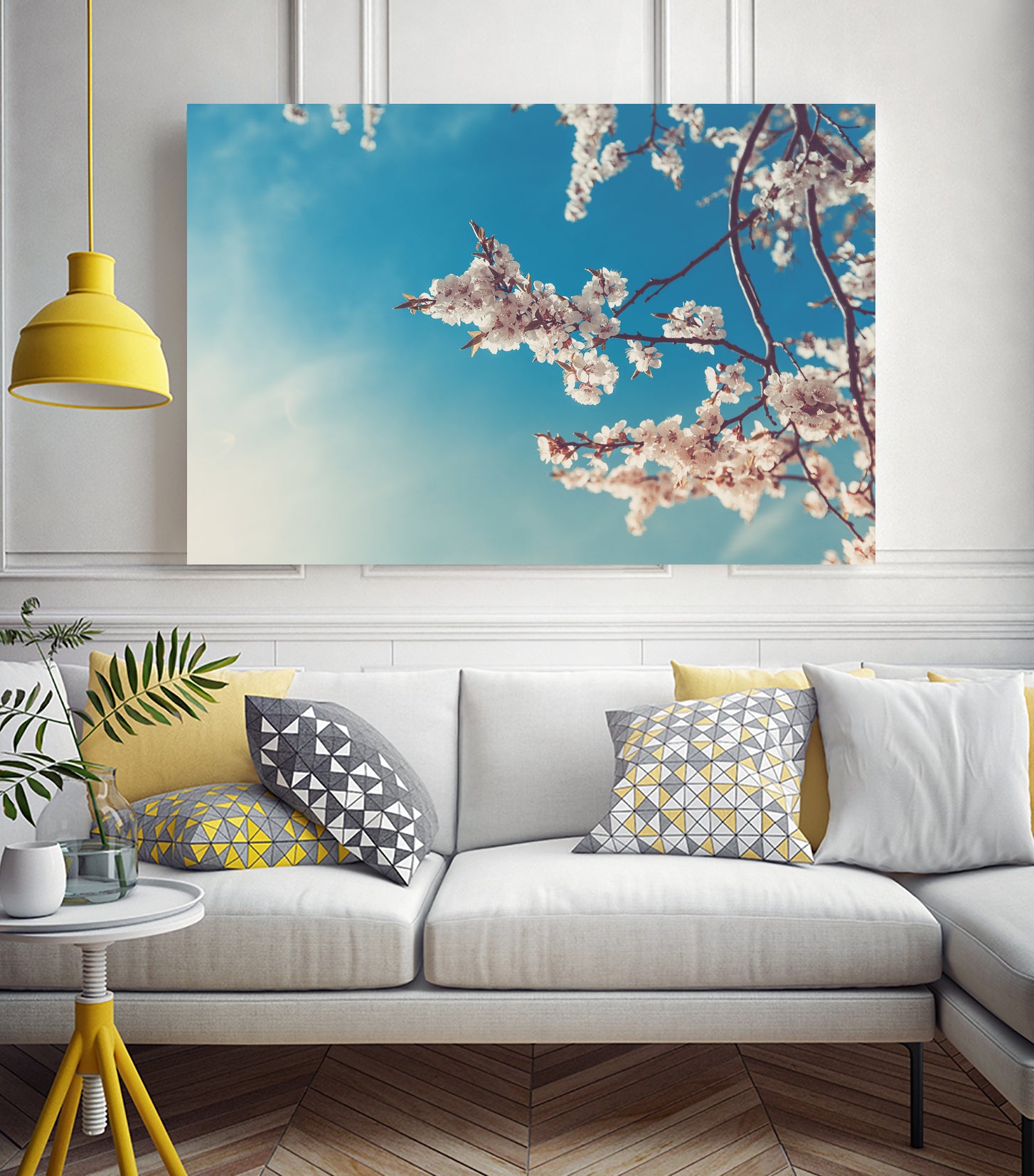 Spring Cherry Sakura White Flowers,Toning by Anna Matveeva on GIANT ART - blue photo illustration