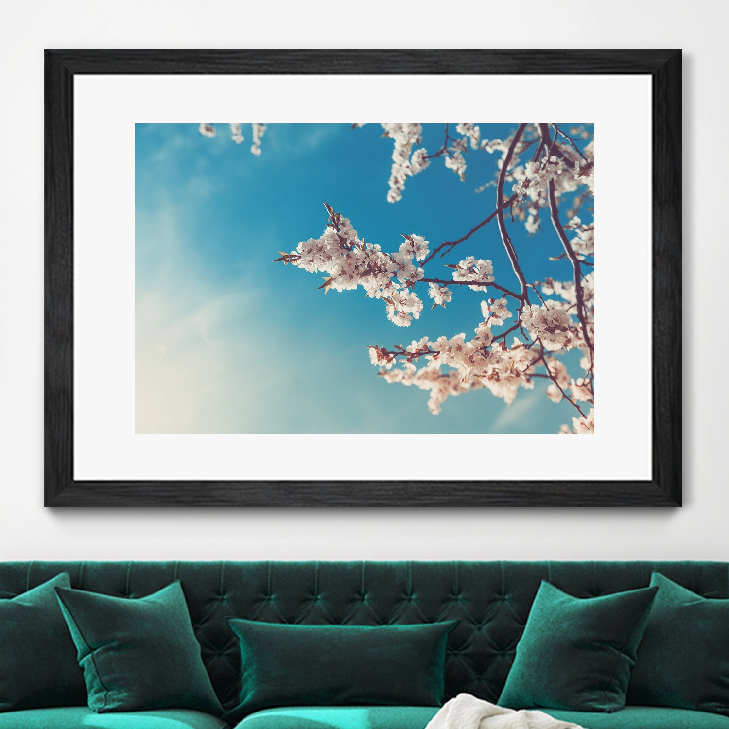 Spring Cherry Sakura White Flowers,Toning by Anna Matveeva on GIANT ART - blue photo illustration