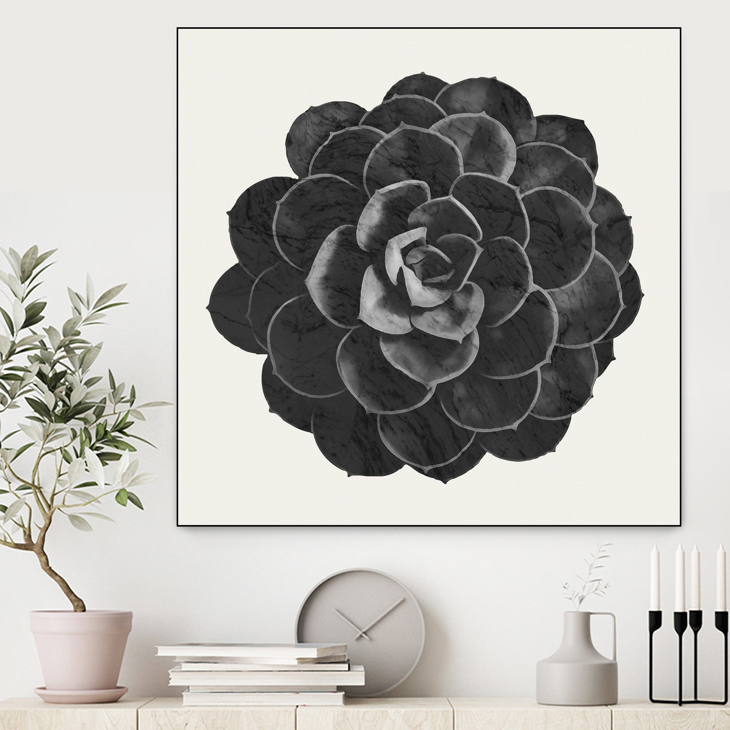 Black Marble Succulent Plant by amini 54 on GIANT ART - black digital painting