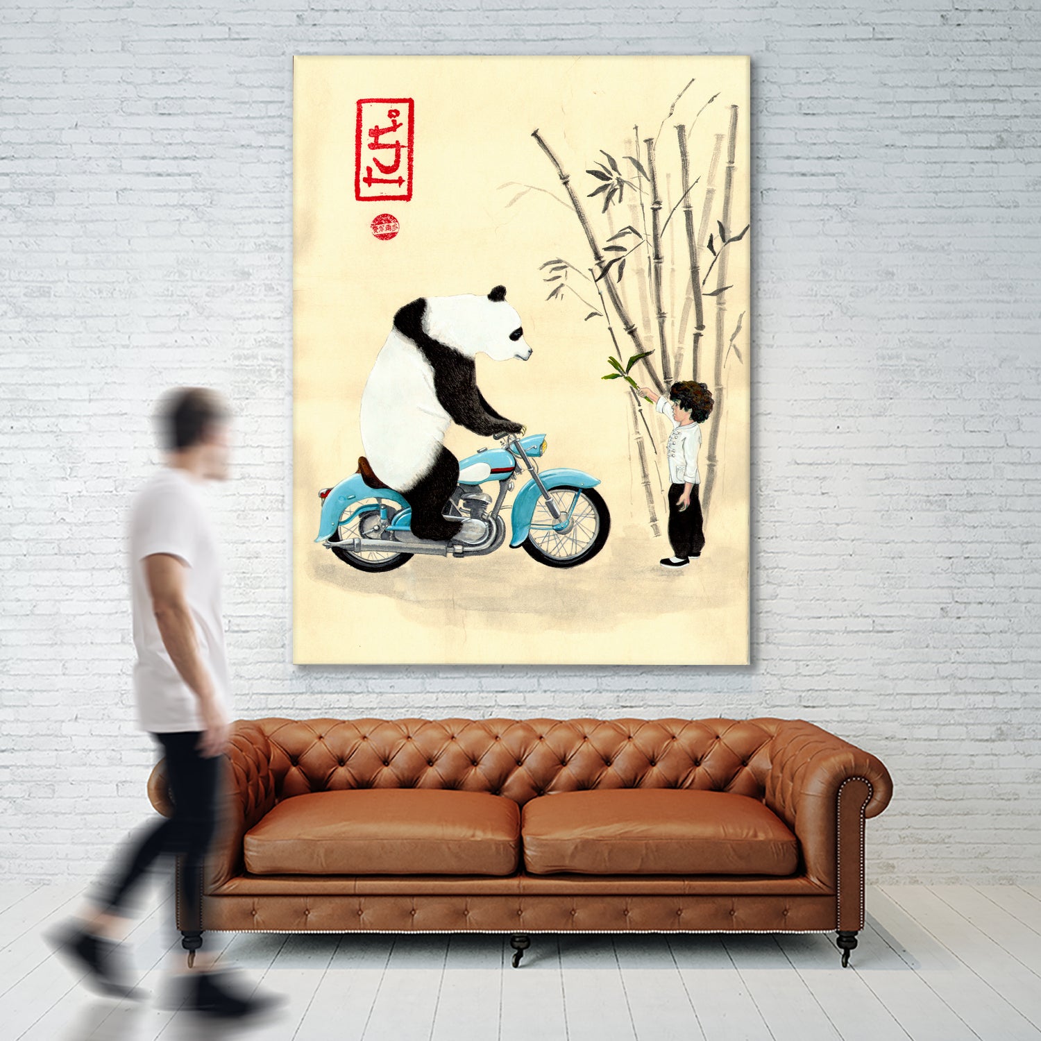 Óliver and the panda by Luis Fernando Montilla Sánchez on GIANT ART - yellow mixed media