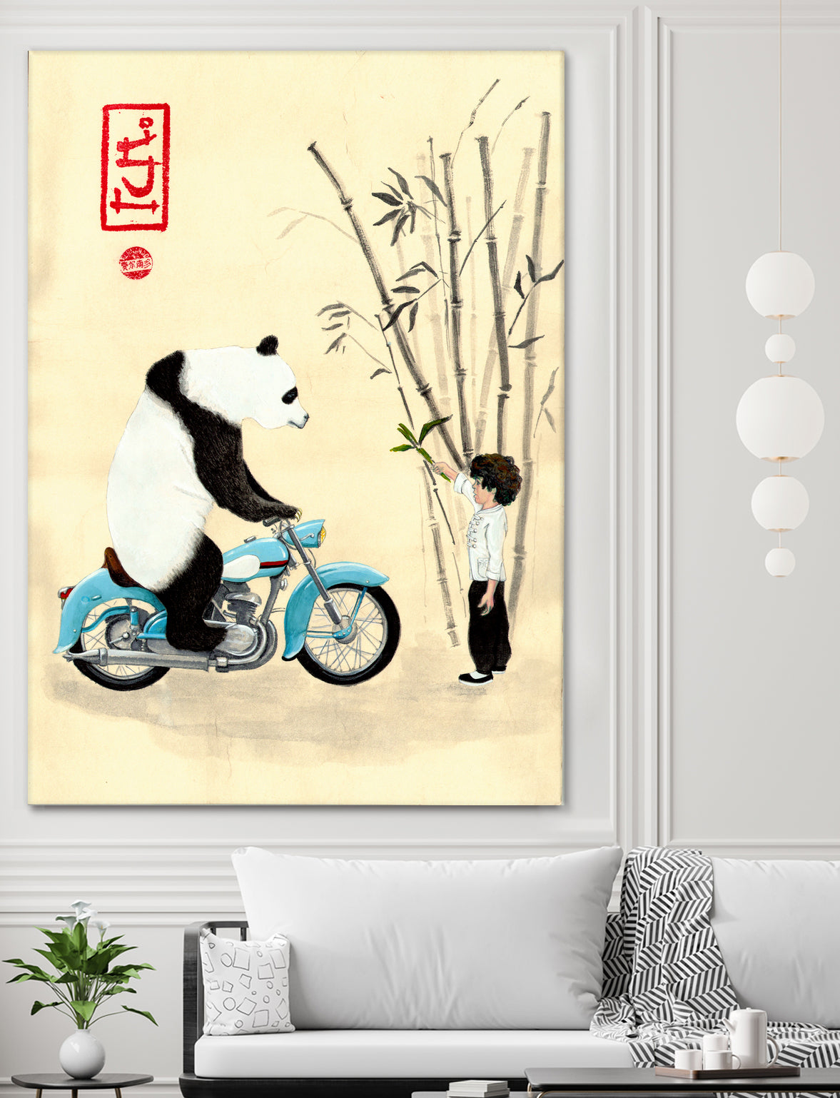 Óliver and the panda by Luis Fernando Montilla Sánchez on GIANT ART - yellow mixed media