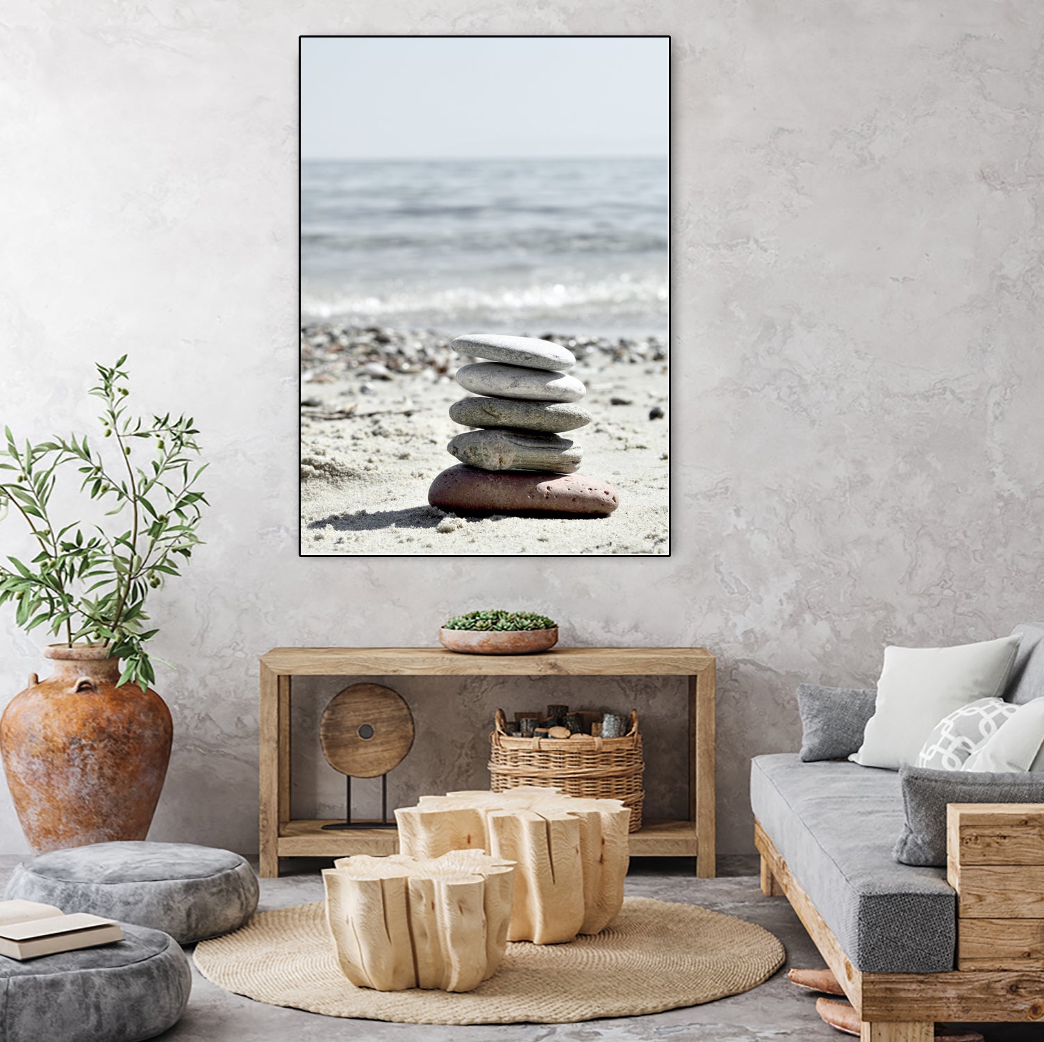 Pebble Balance On The Beach by IOANNA PAPANIKOLAOU on GIANT ART - gray photo illustration