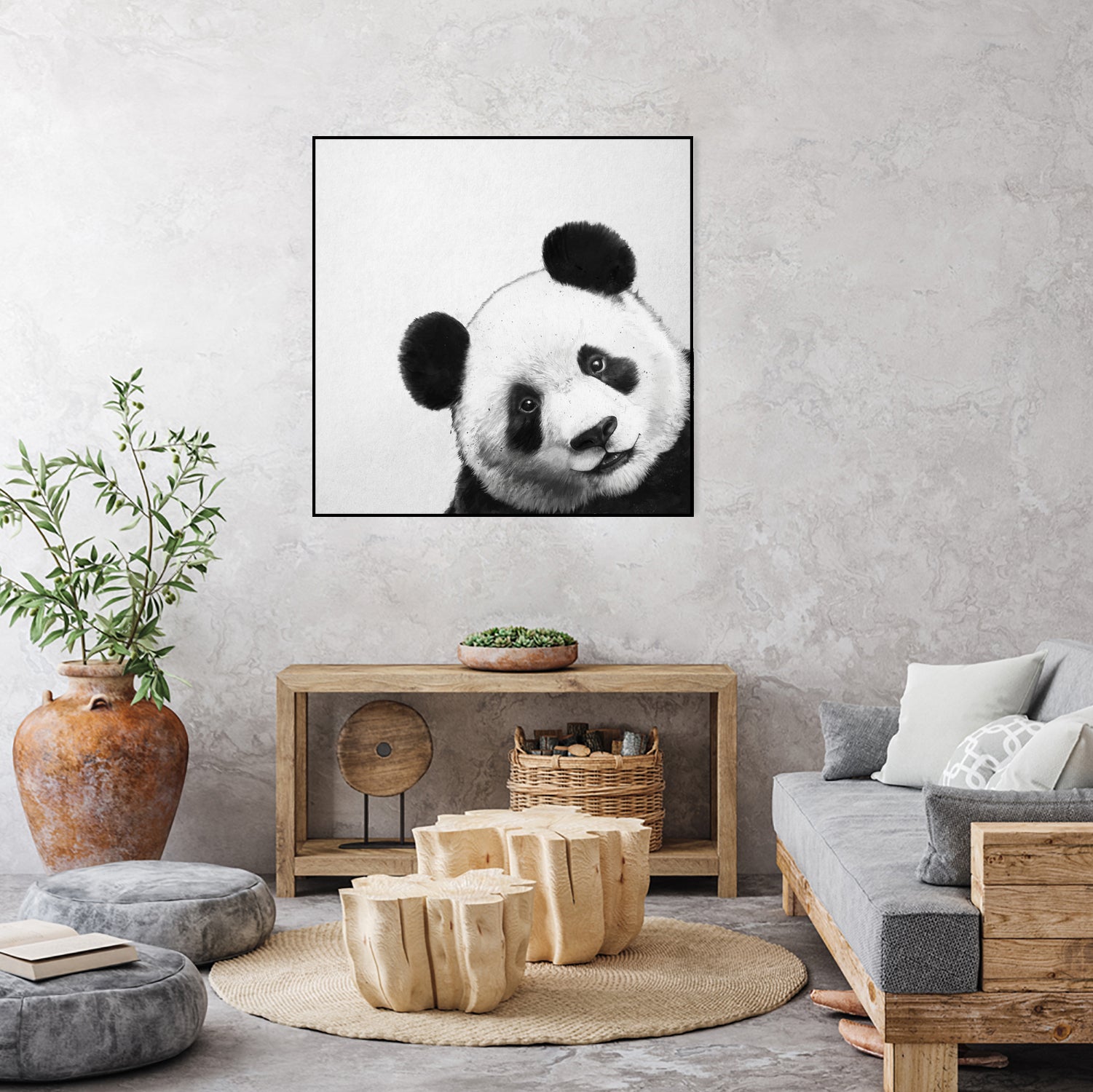 Peekaboo Panda by Laura Graves on GIANT ART - black digital painting