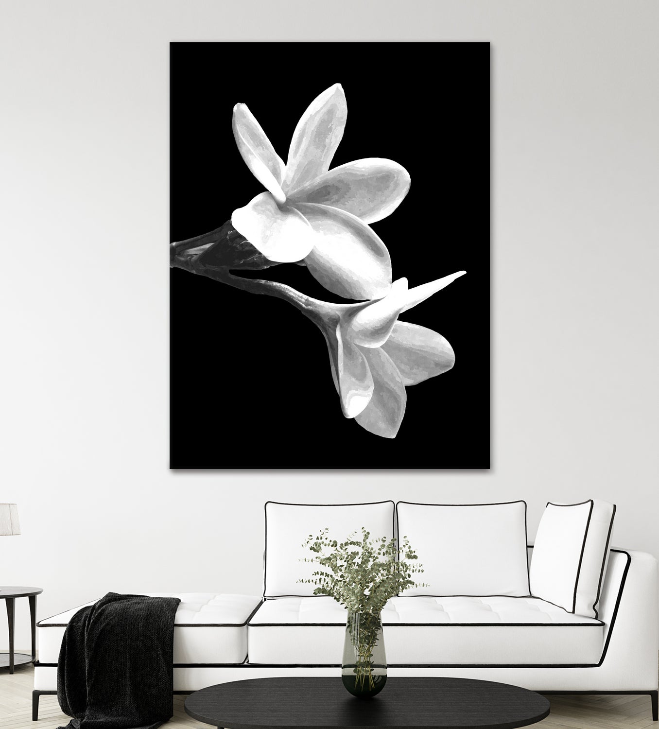 White Flowers Black Background by Alessandra Minervini on GIANT ART - black digital painting