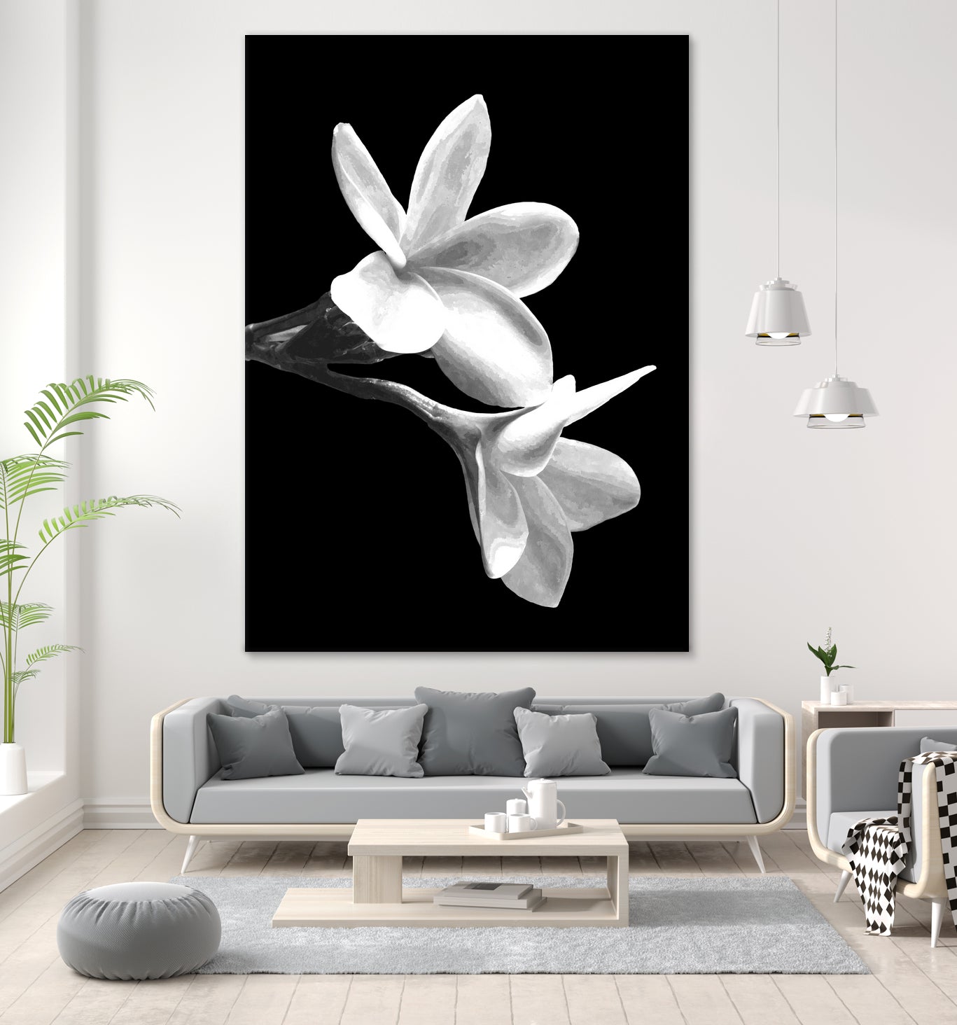 White Flowers Black Background by Alessandra Minervini on GIANT ART - black digital painting