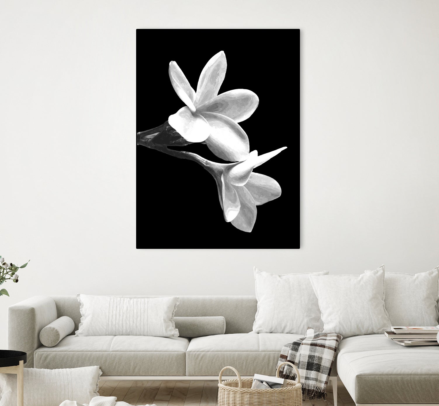 White Flowers Black Background by Alessandra Minervini on GIANT ART - black digital painting