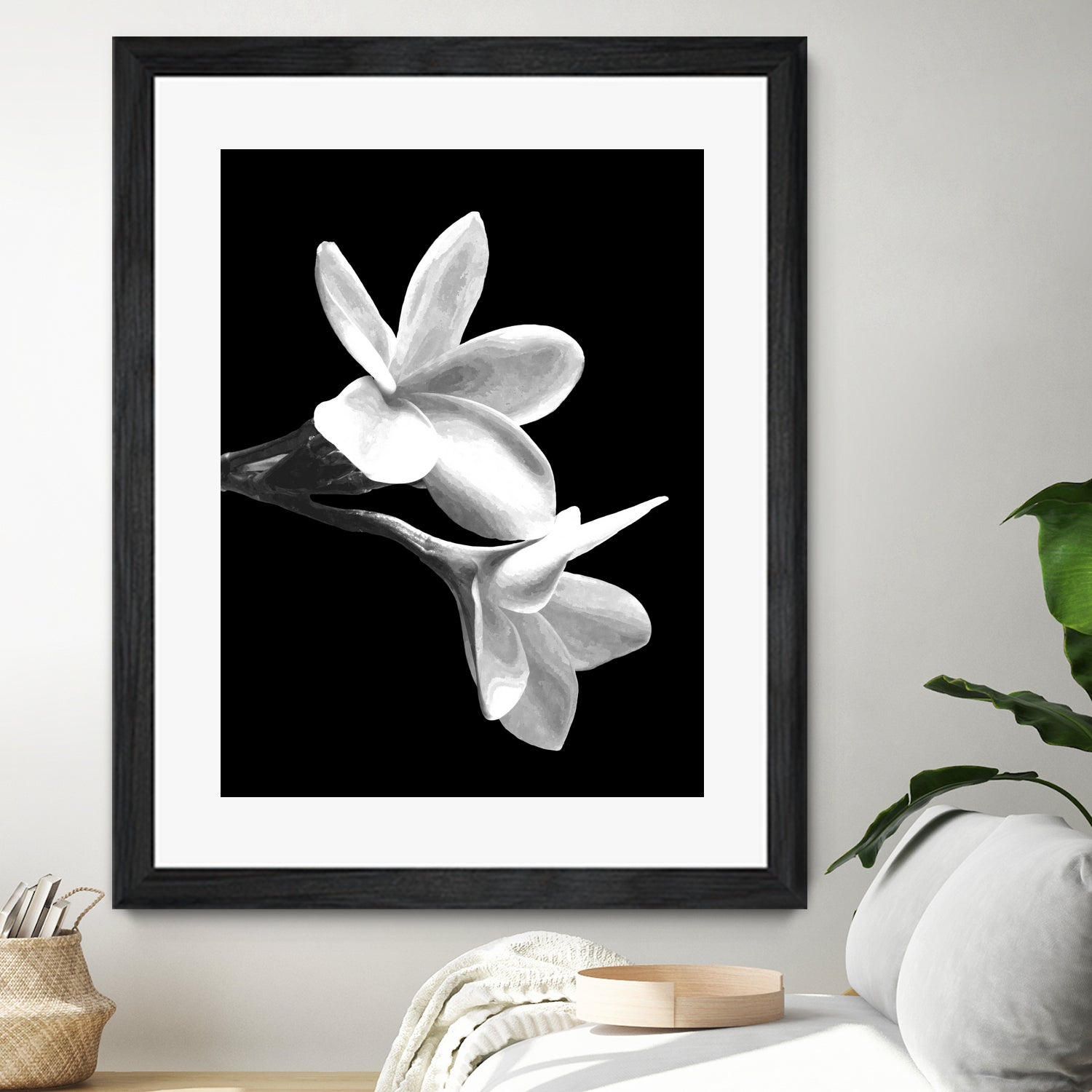 White Flowers Black Background by Alessandra Minervini on GIANT ART - black digital painting