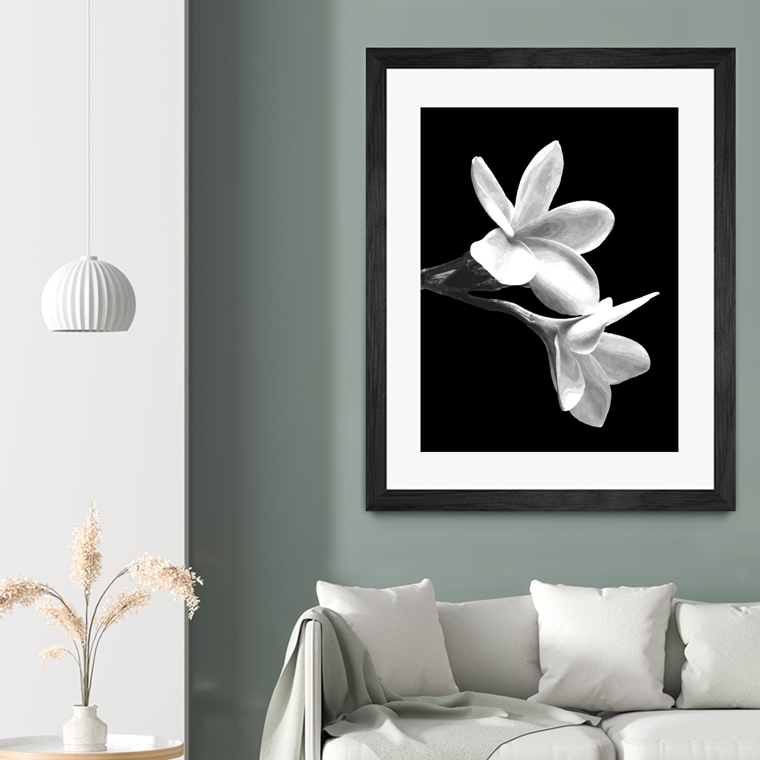 White Flowers Black Background by Alessandra Minervini on GIANT ART - black digital painting