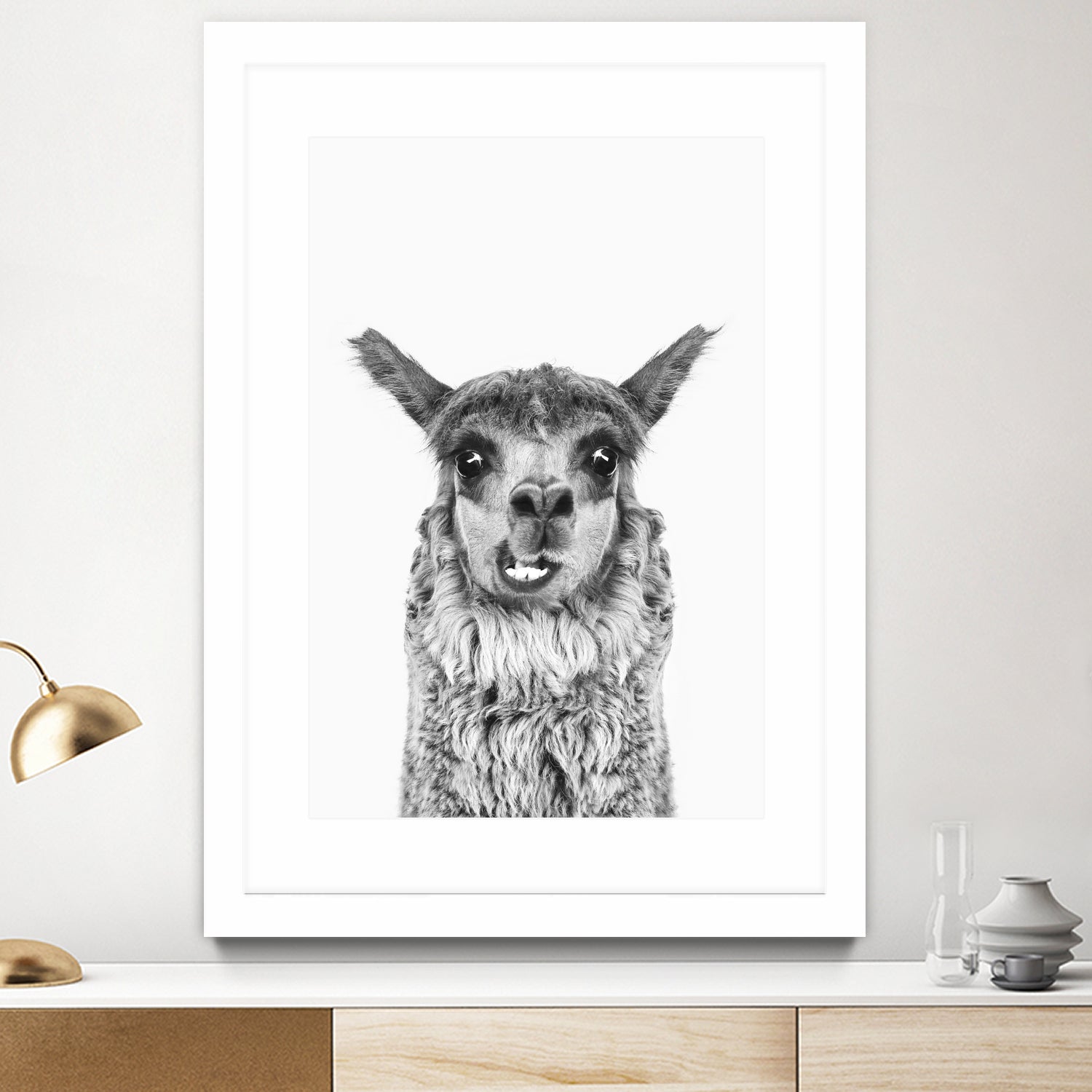 Happy Llama by Kathrin Pienaar on GIANT ART - gray photo manipulation