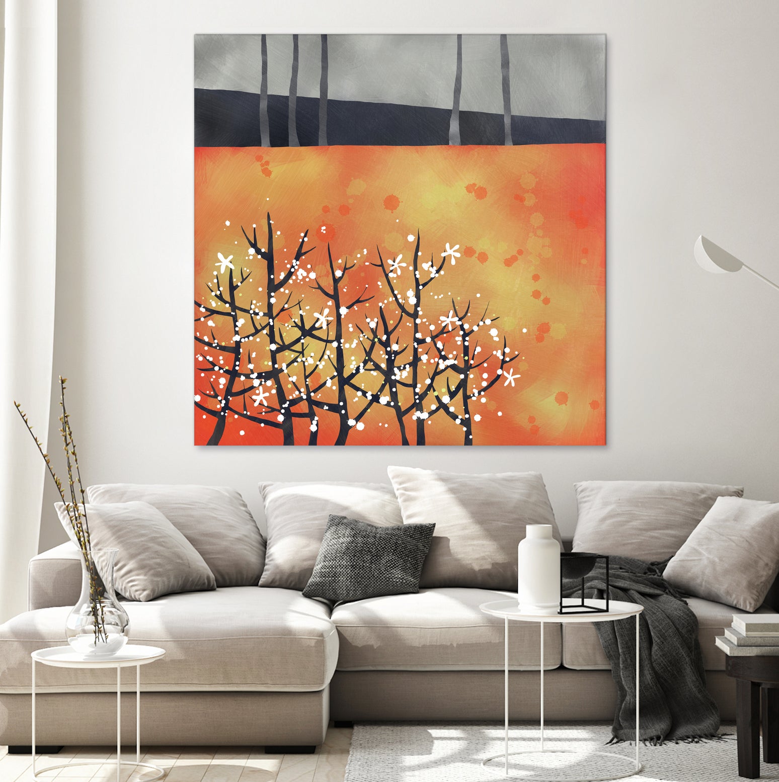 Blackthorn Blossom Landscape by Nic Squirrell on GIANT ART - orange digital painting