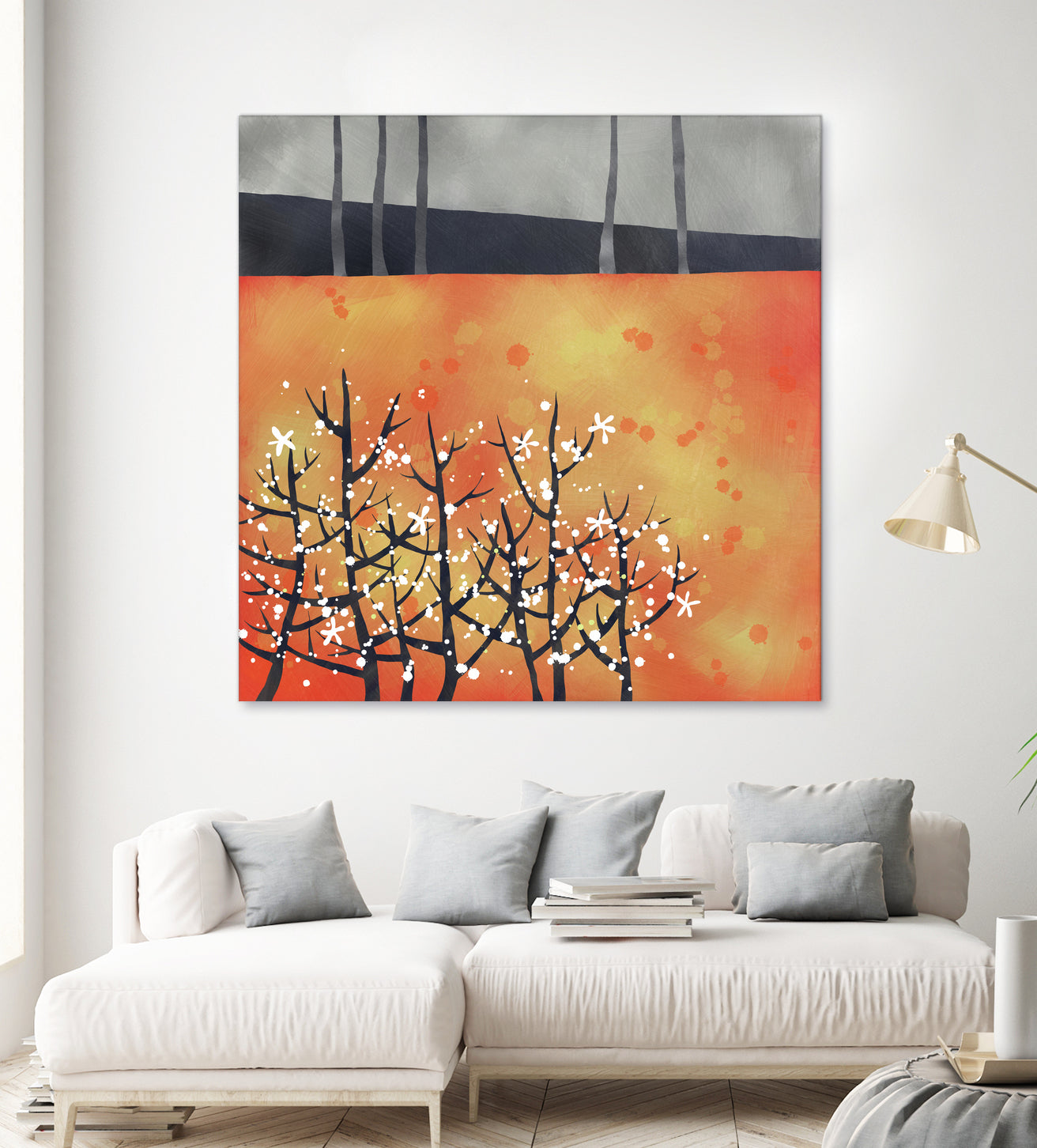 Blackthorn Blossom Landscape by Nic Squirrell on GIANT ART - orange digital painting