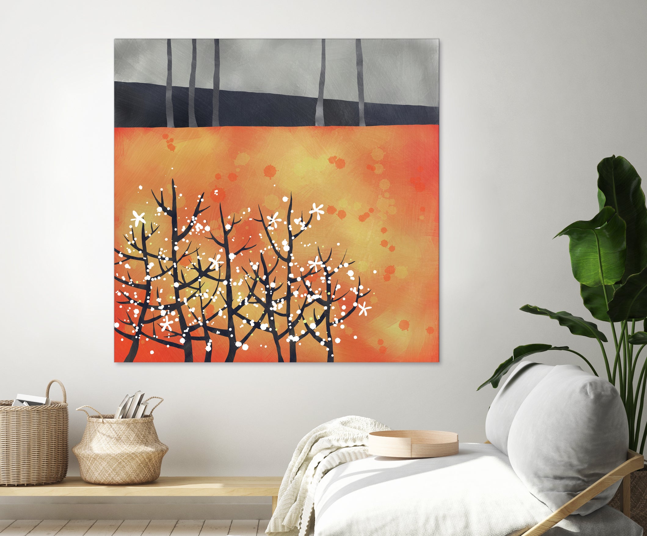 Blackthorn Blossom Landscape by Nic Squirrell on GIANT ART - orange digital painting