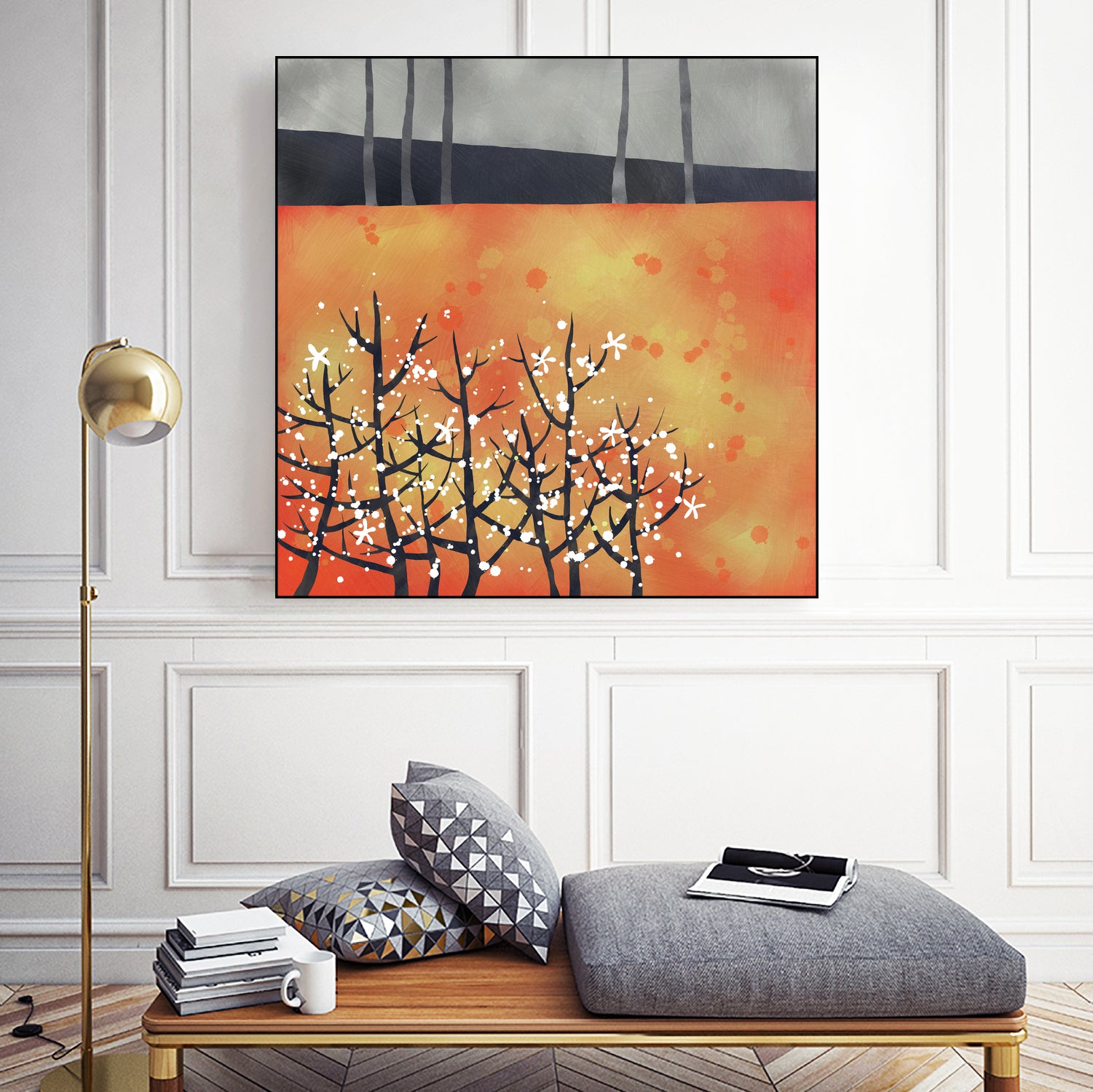 Blackthorn Blossom Landscape by Nic Squirrell on GIANT ART - orange digital painting