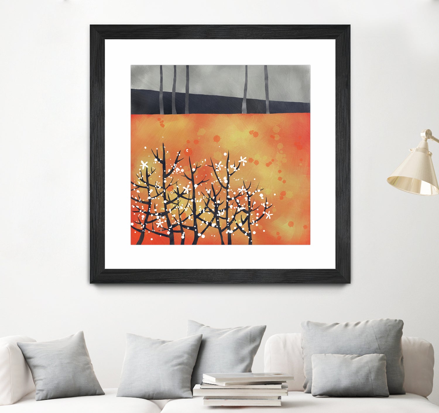 Blackthorn Blossom Landscape by Nic Squirrell on GIANT ART - orange digital painting