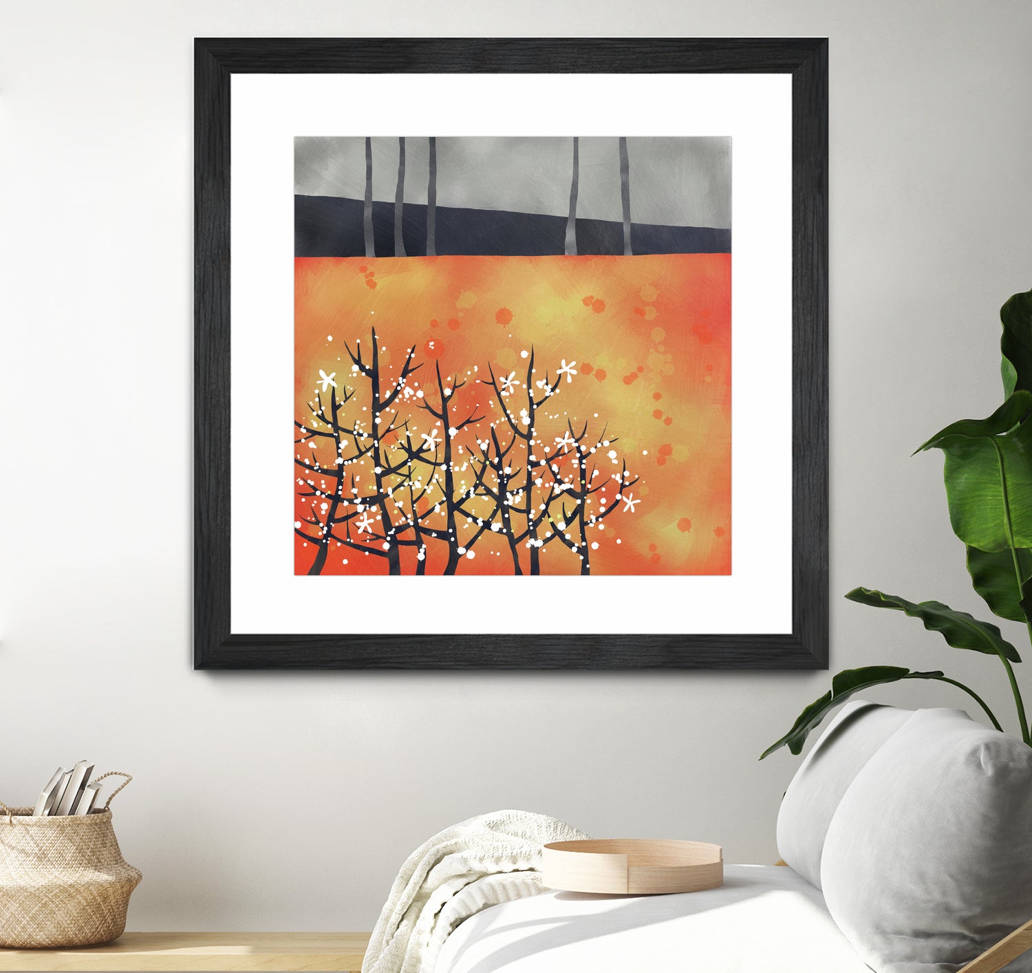 Blackthorn Blossom Landscape by Nic Squirrell on GIANT ART - orange digital painting