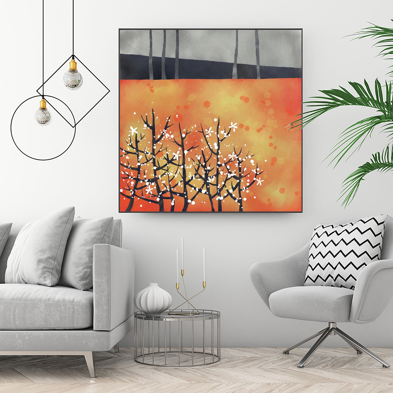 Blackthorn Blossom Landscape by Nic Squirrell on GIANT ART - orange digital painting