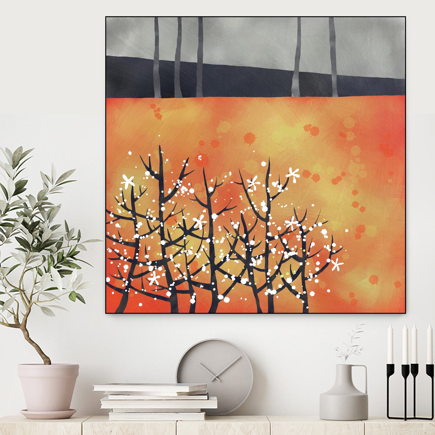 Blackthorn Blossom Landscape by Nic Squirrell on GIANT ART - orange digital painting