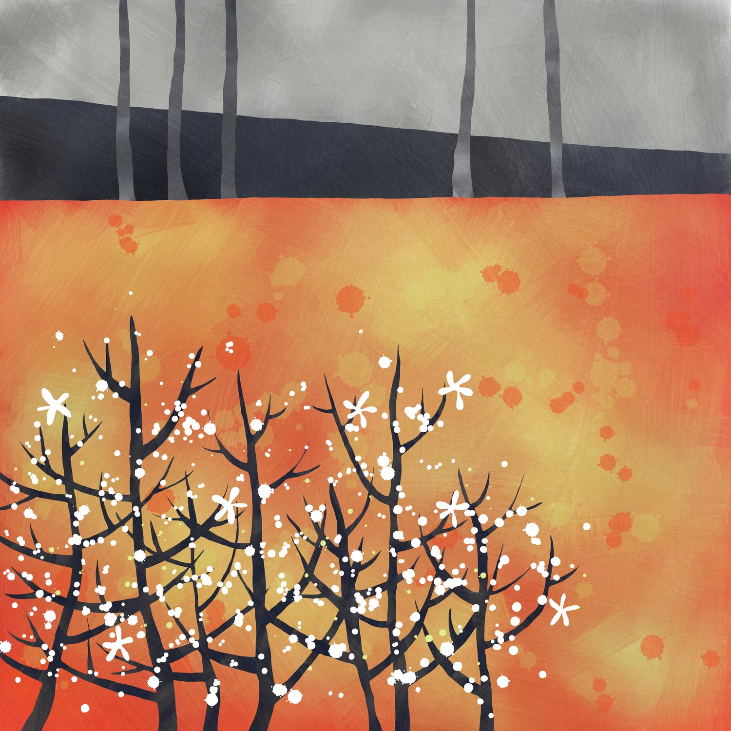 Blackthorn Blossom Landscape by Nic Squirrell on GIANT ART - orange digital painting