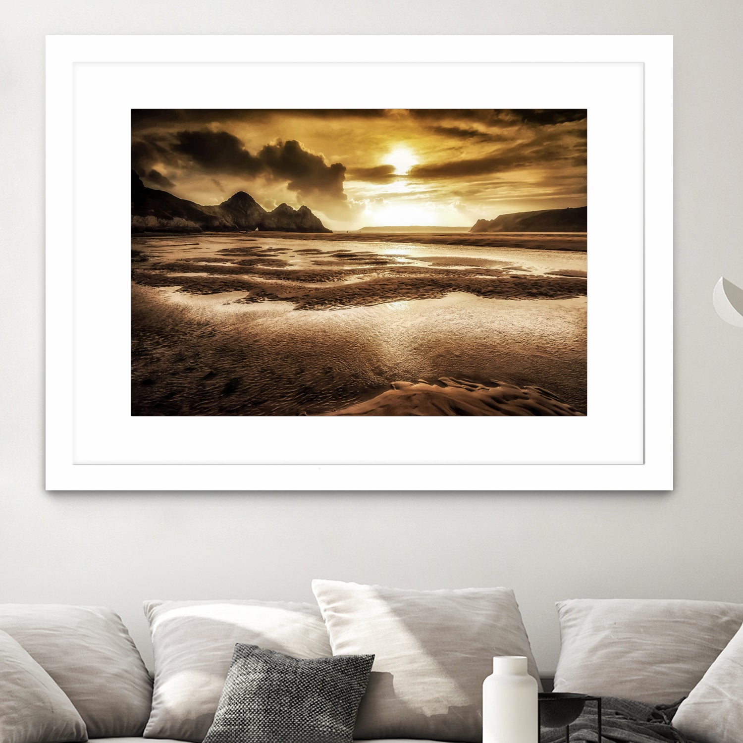 Three Cliffs Bay Gower by Leighton Collins on GIANT ART - pink photo illustration