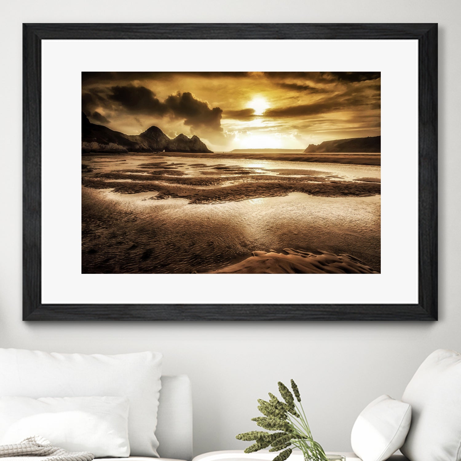 Three Cliffs Bay Gower by Leighton Collins on GIANT ART - pink photo illustration