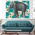 Elephant Floral Aqua by Thomas Fernez on GIANT ART - blue digital drawing