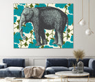 Elephant Floral Aqua by Thomas Fernez on GIANT ART - blue digital drawing