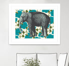 Elephant Floral Aqua by Thomas Fernez on GIANT ART - blue digital drawing