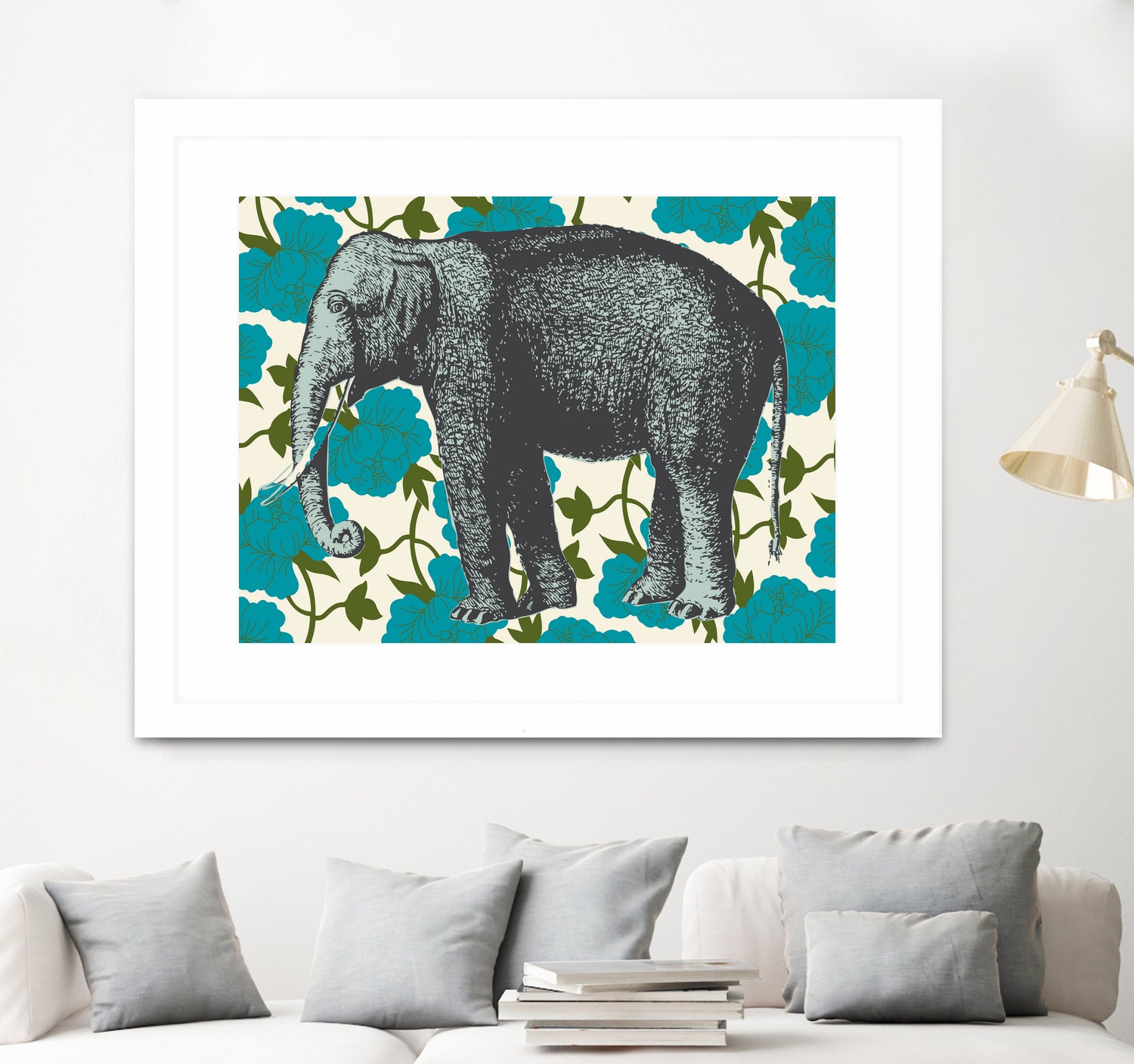 Elephant Floral Aqua by Thomas Fernez on GIANT ART - blue digital drawing