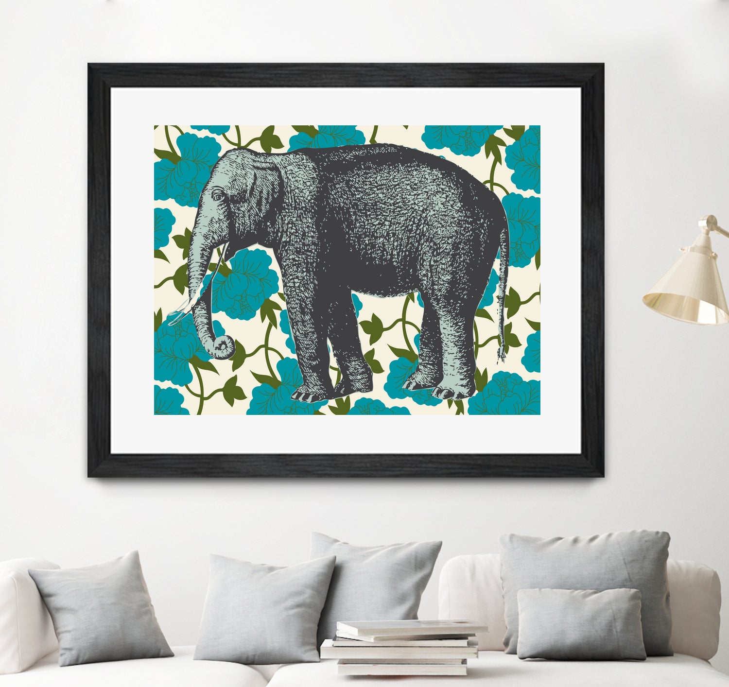 Elephant Floral Aqua by Thomas Fernez on GIANT ART - blue digital drawing