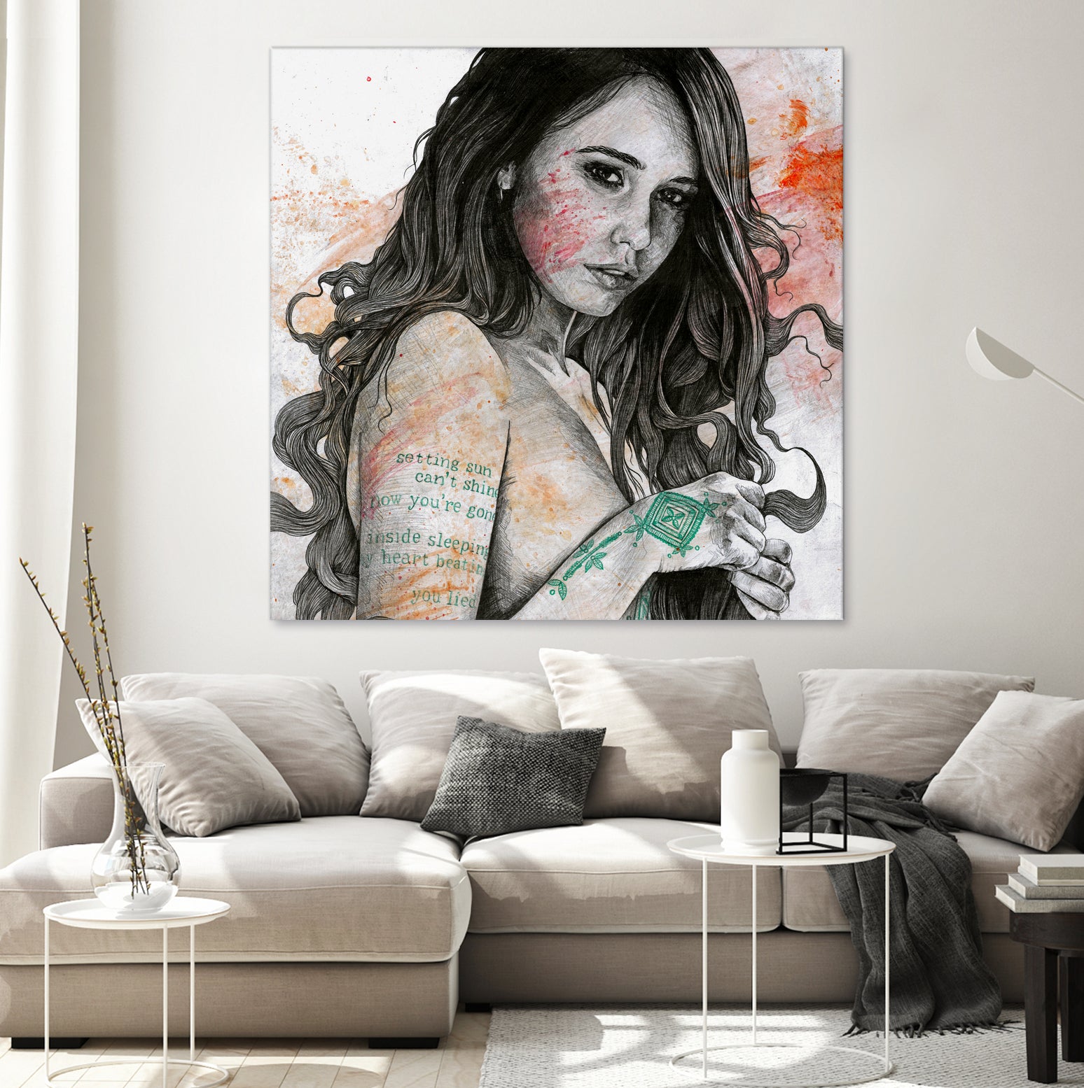 You Lied (nude girl with mandala tattoos) by Marco Paludet on GIANT ART - orange mixed media