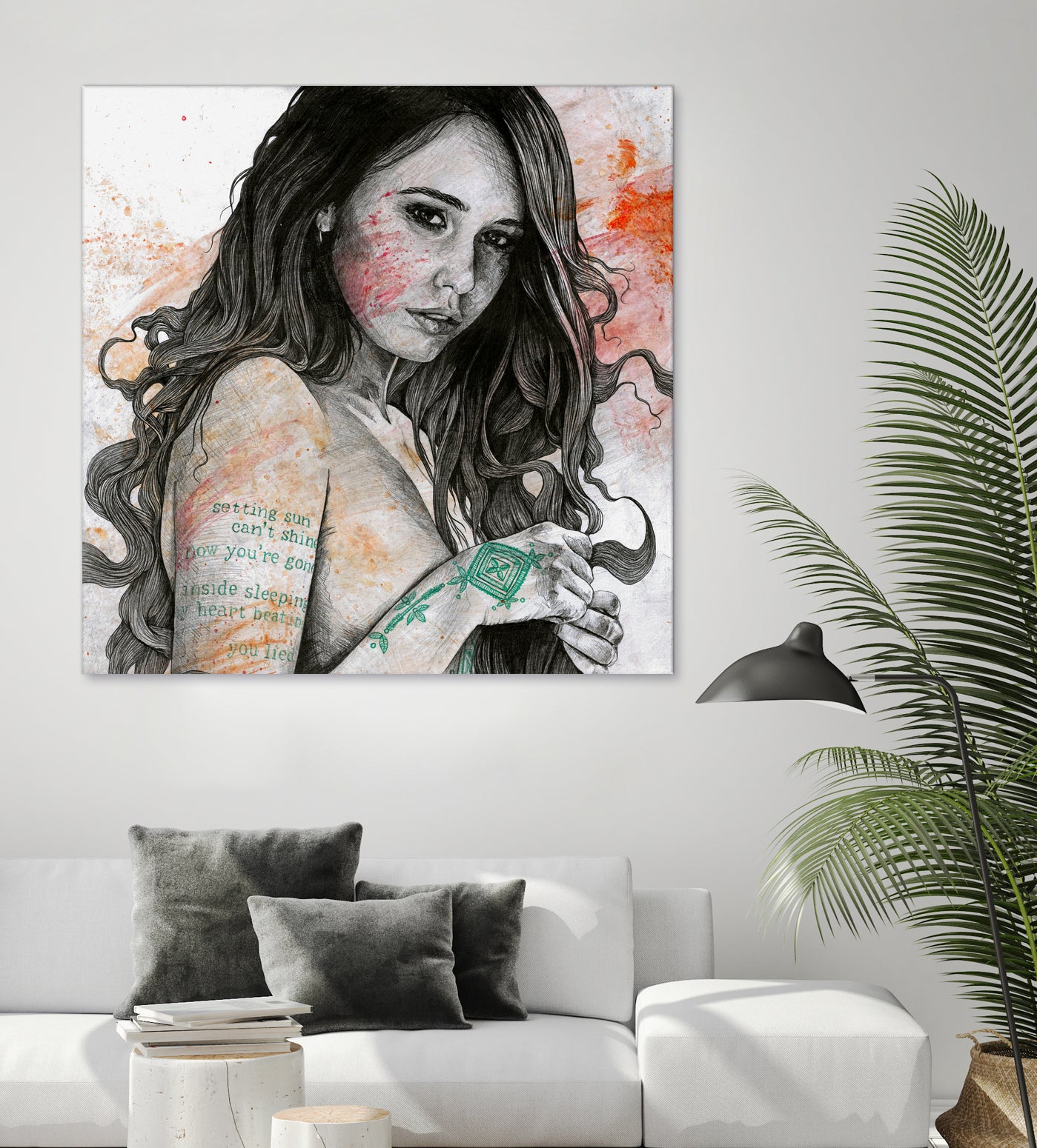 You Lied (nude girl with mandala tattoos) by Marco Paludet on GIANT ART - orange mixed media