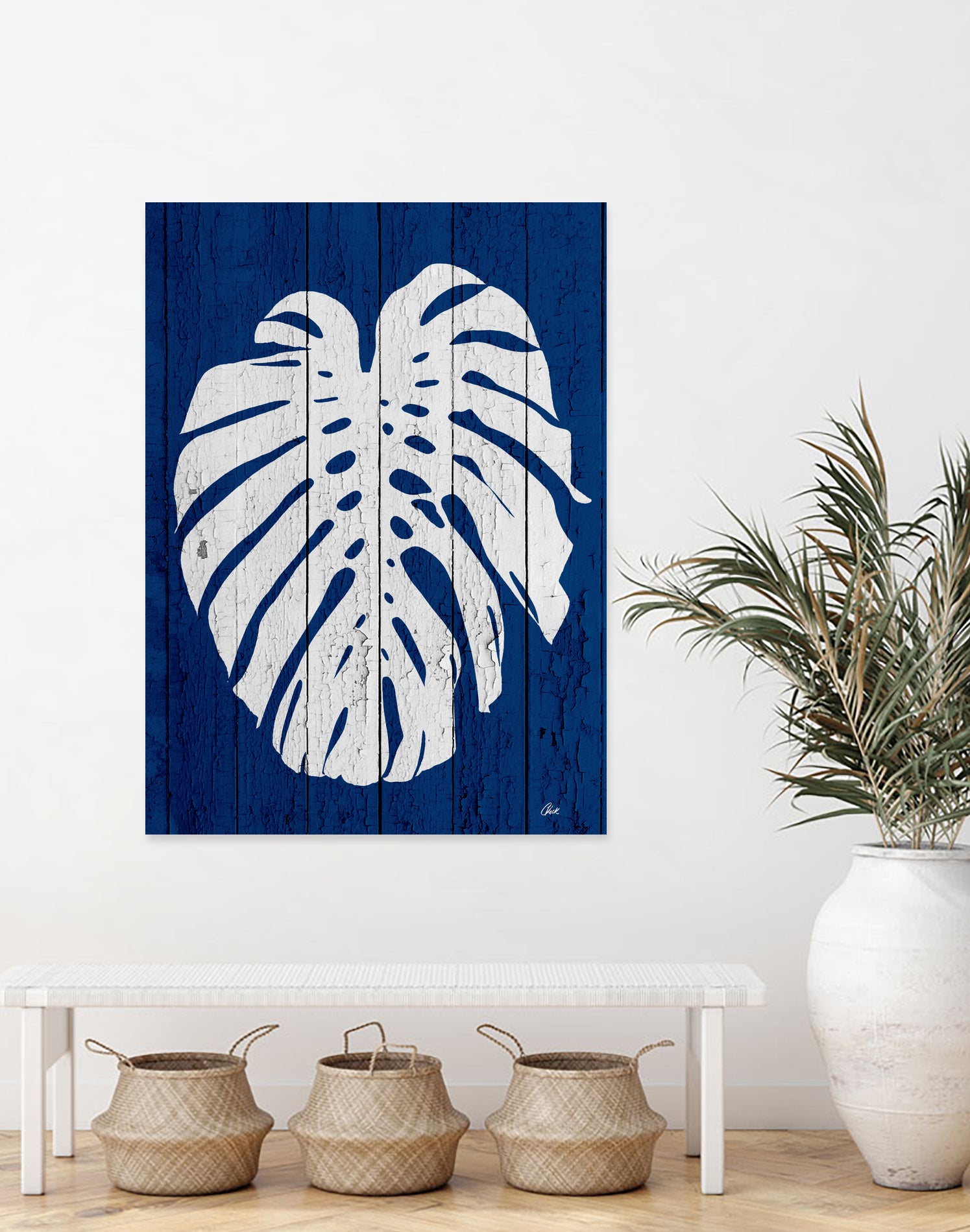 Blue Nature Dark Blue Palm2 by Catia Keck on GIANT ART - blue mixed media
