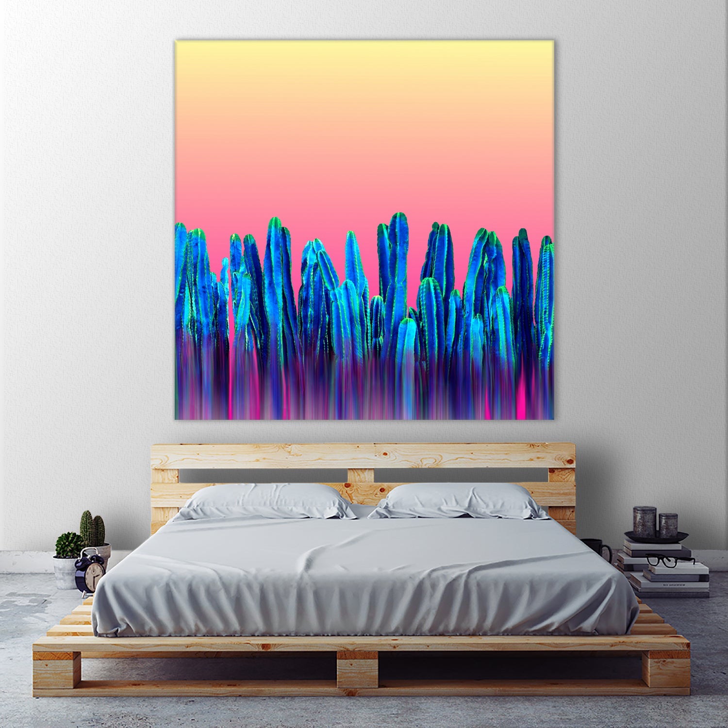 Candy Sunset Blue Cactus Glitch by Brigitte Carre on GIANT ART - blue digital painting