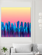 Candy Sunset Blue Cactus Glitch by Brigitte Carre on GIANT ART - blue digital painting