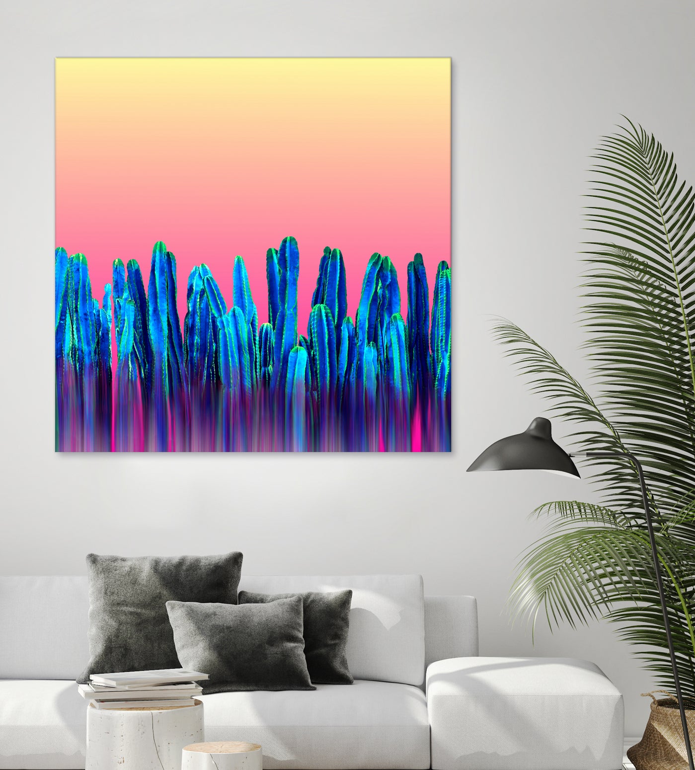 Candy Sunset Blue Cactus Glitch by Brigitte Carre on GIANT ART - blue digital painting